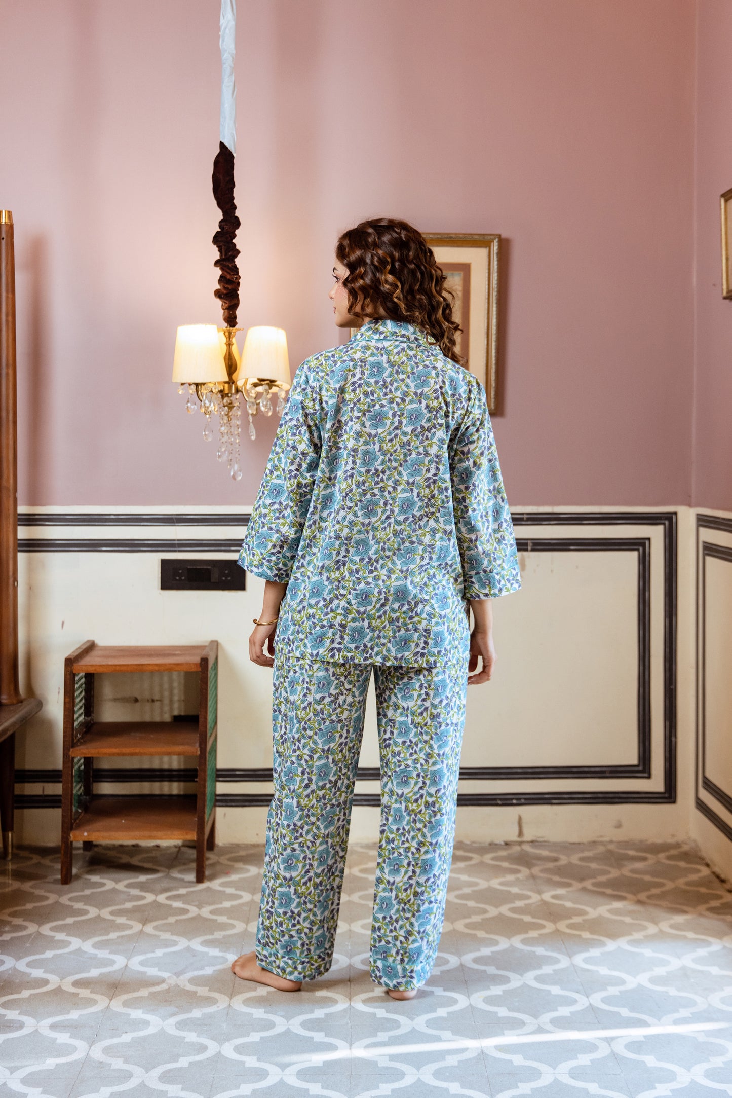 BLUE MEADOW BLOSSOM BLOCK PRINT PJ SET