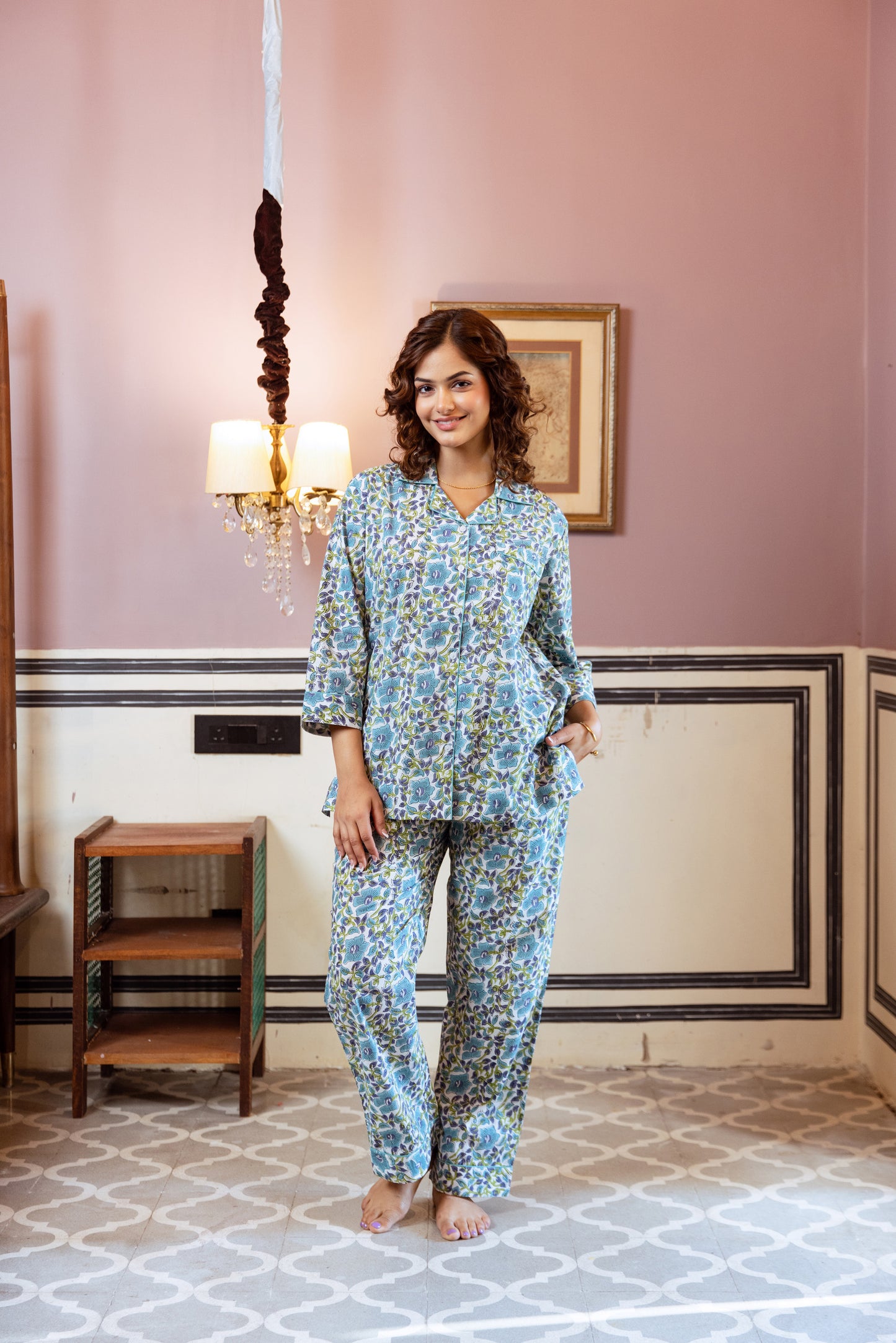 BLUE MEADOW BLOSSOM BLOCK PRINT PJ SET