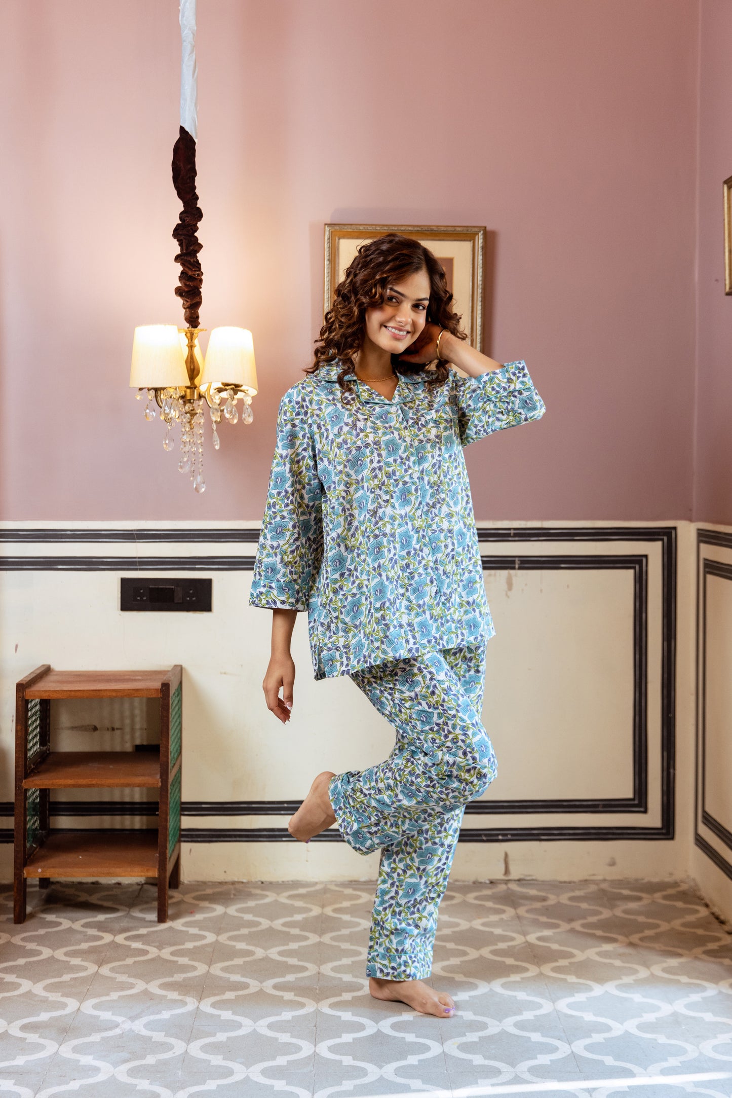 BLUE MEADOW BLOSSOM BLOCK PRINT PJ SET