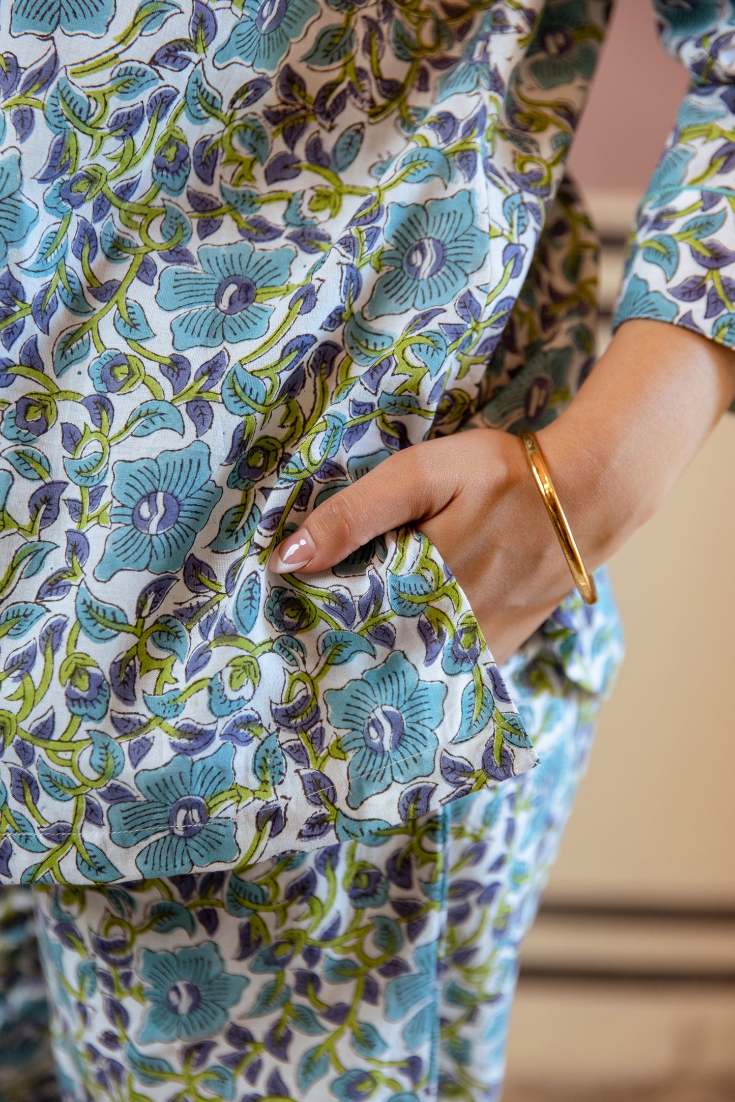 BLUE MEADOW BLOSSOM BLOCK PRINT PJ SET