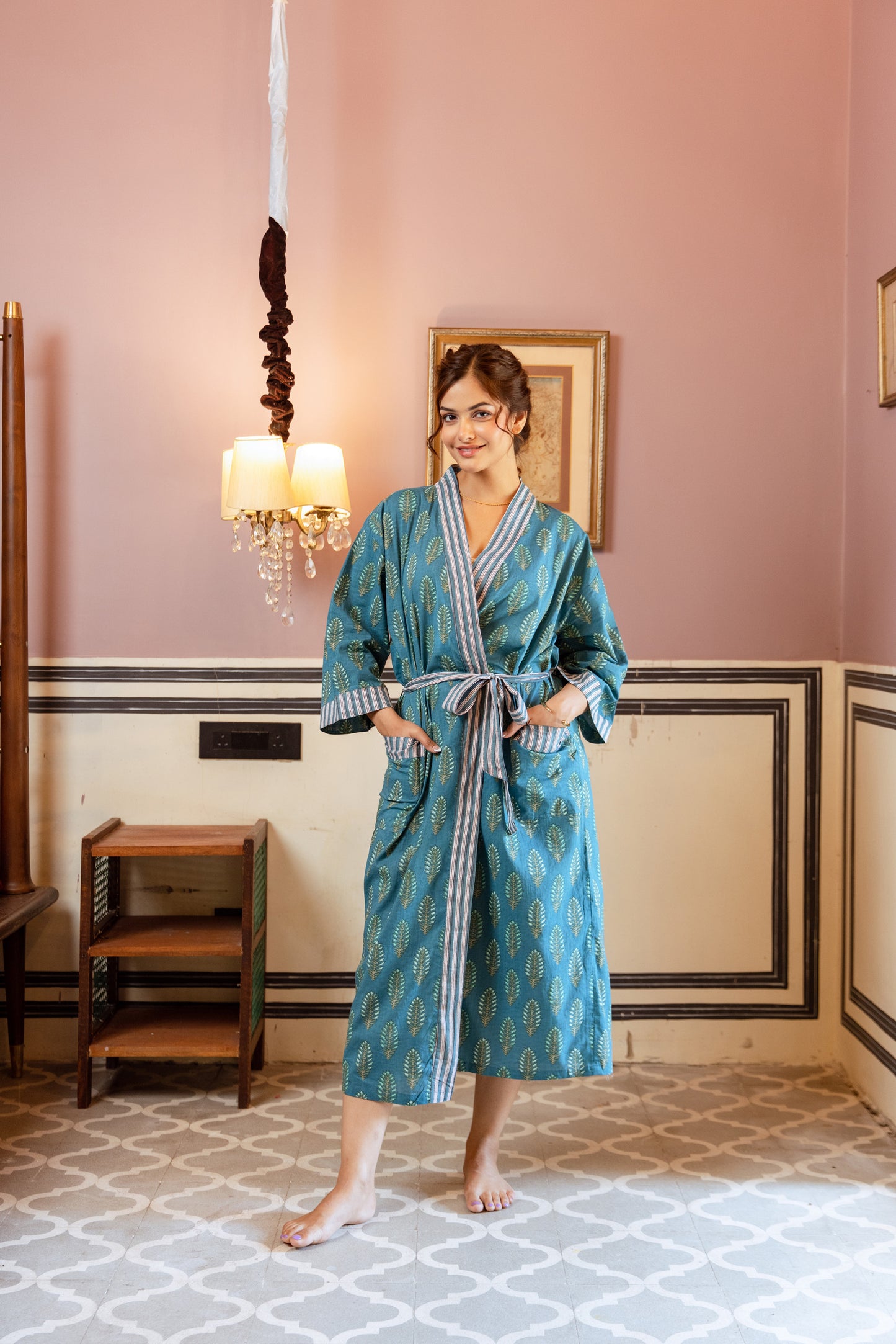 TEAL LEAF COTTON ROBE