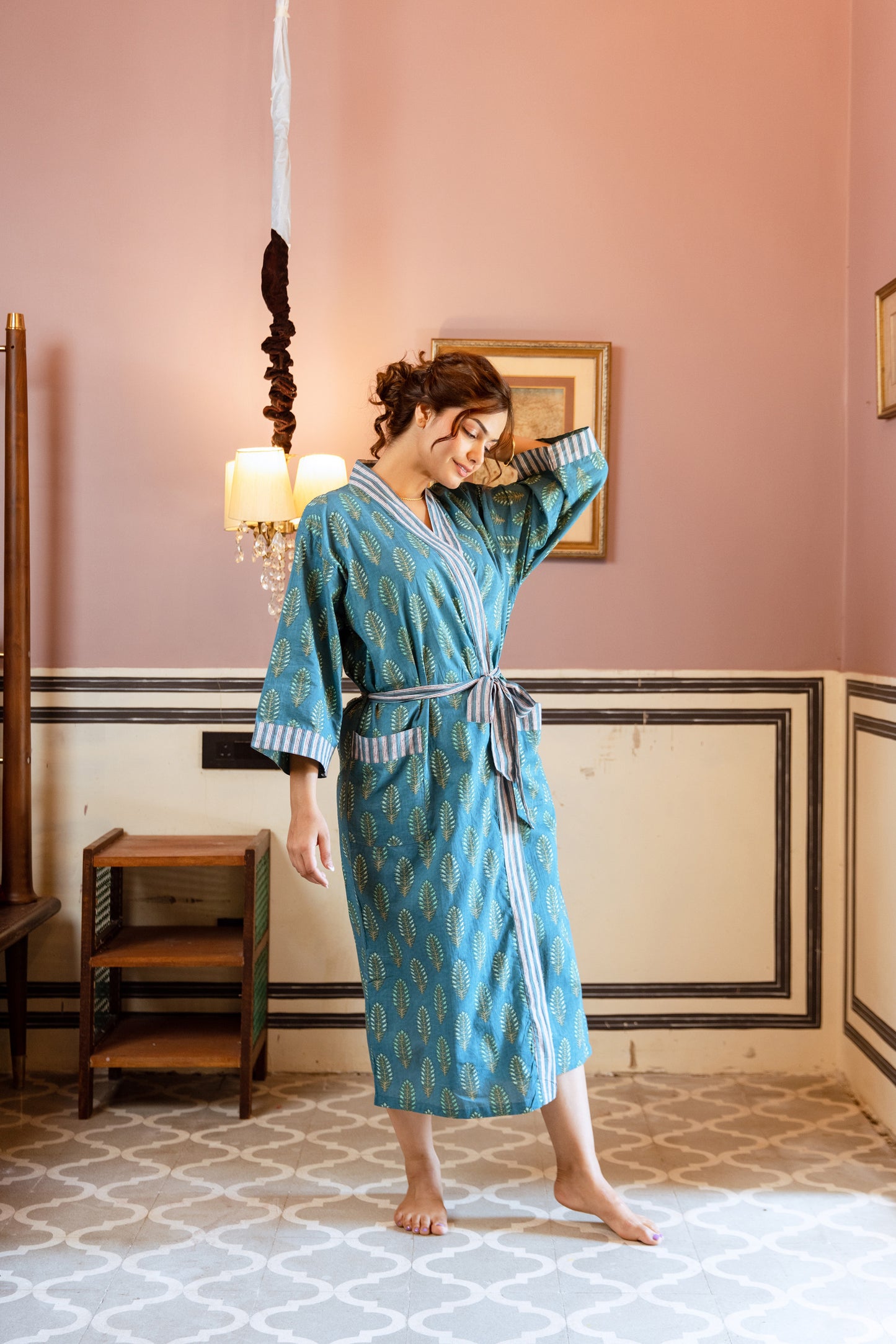 TEAL LEAF COTTON ROBE