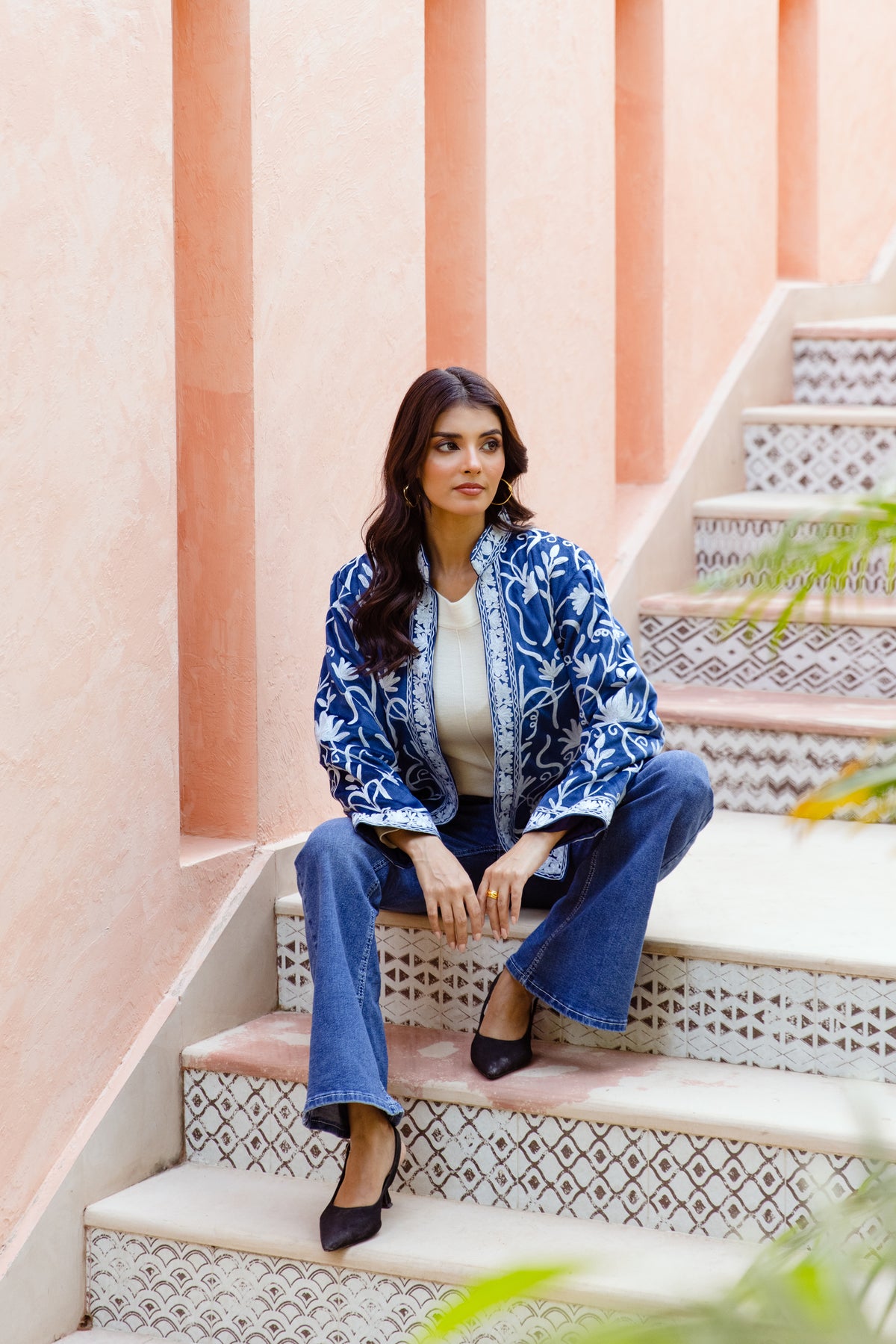 ROYAL BLUE KASHMIRI EMBROIDERED VELVET JACKET