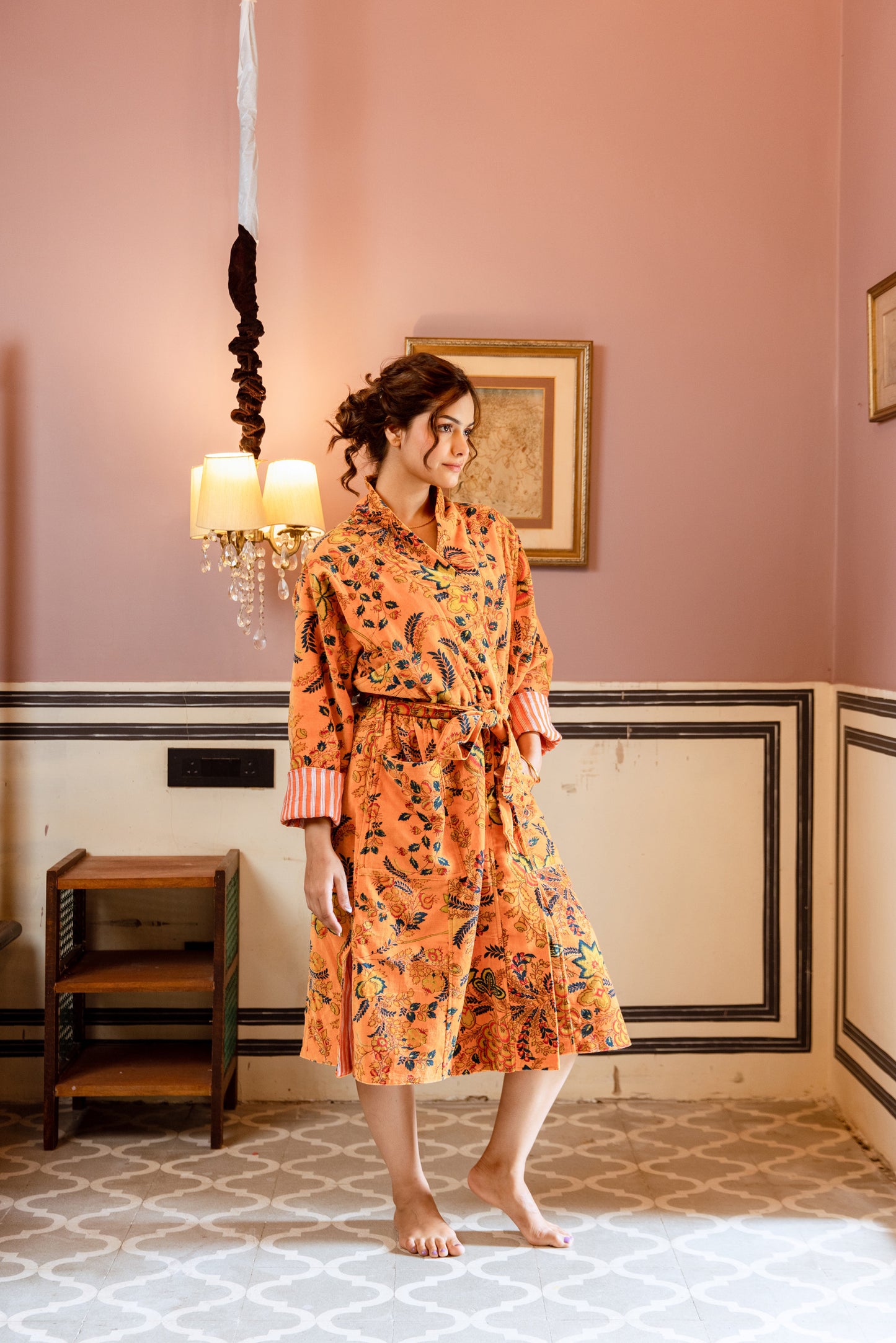 ORANGE FLORAL VINE VELVET ROBE