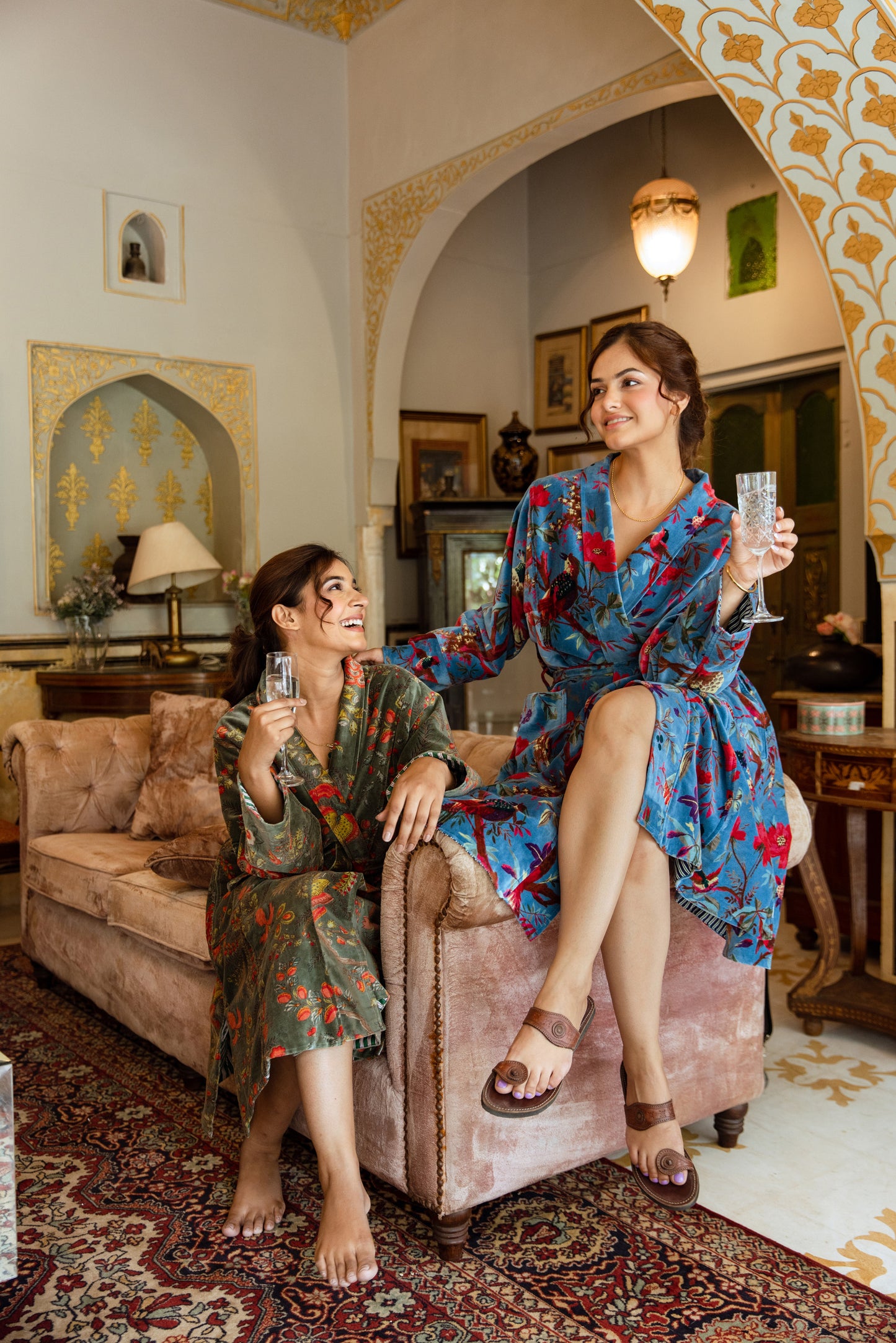 WOMEN'S VELVET KIMONO ROBE - SAGE GREEN