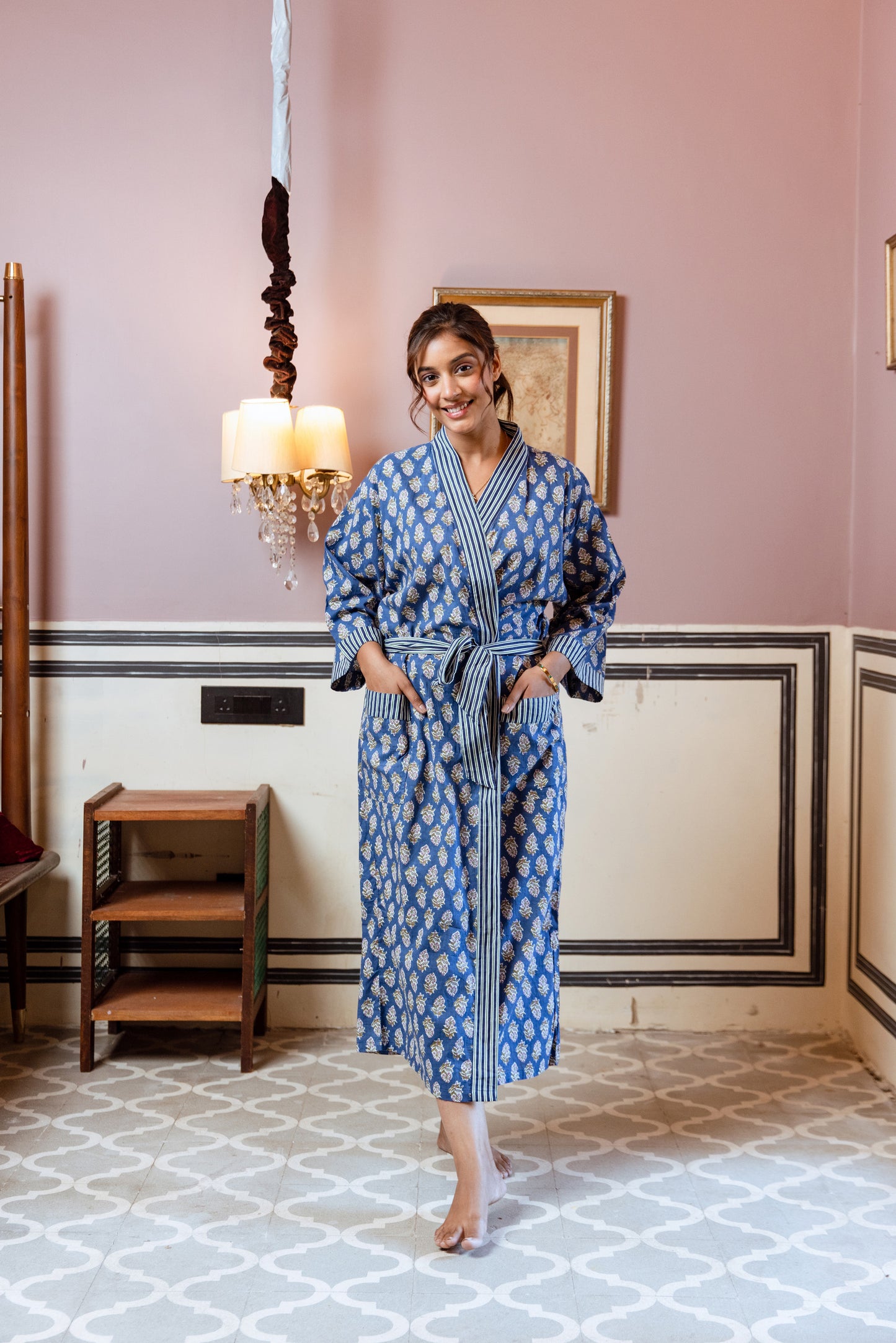 BLUE FLORAL COTTON ROBE