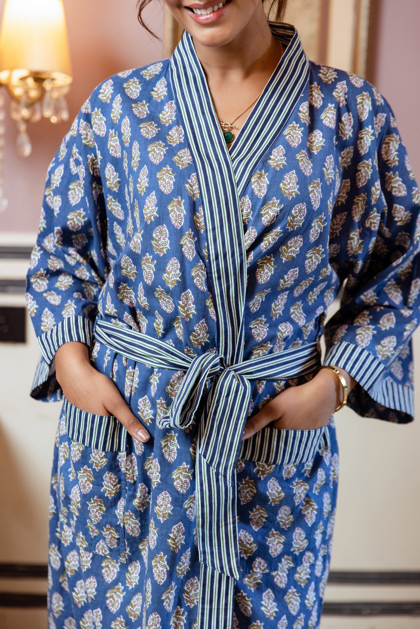 BLUE FLORAL COTTON ROBE