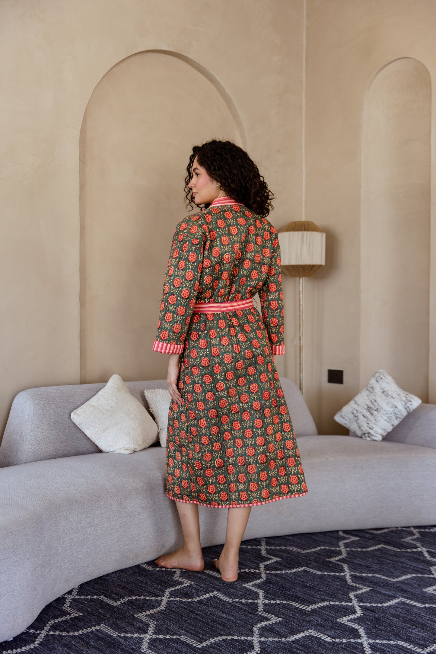 LUXURY QUILTED COTTON ROBE - OLIVE ROSE GARDEN