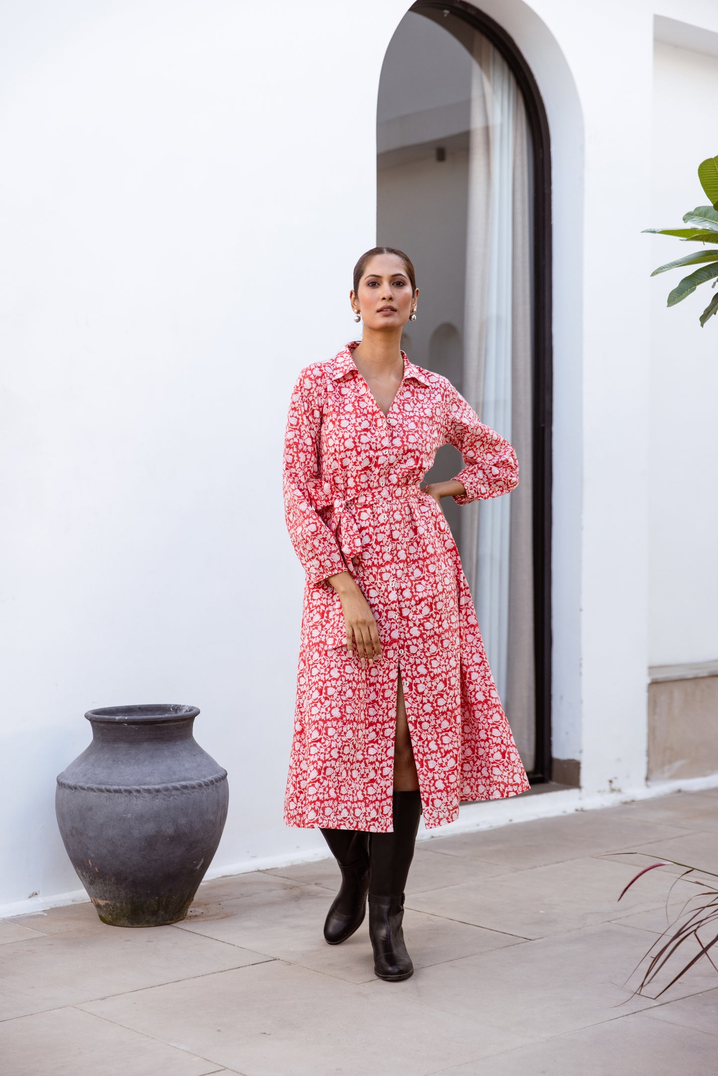 THE CLARA SHIRT DRESS IN RED BLOSSOM