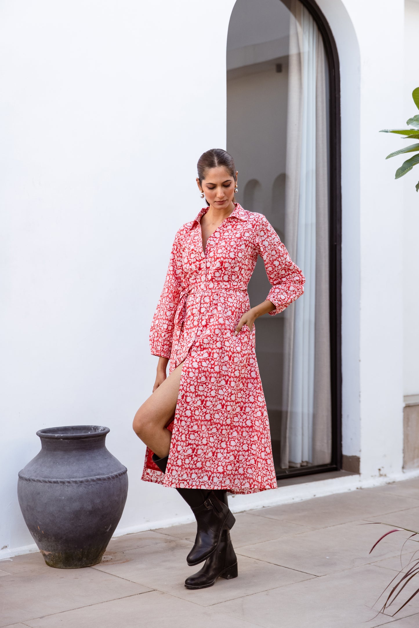 THE CLARA SHIRT DRESS IN RED BLOSSOM