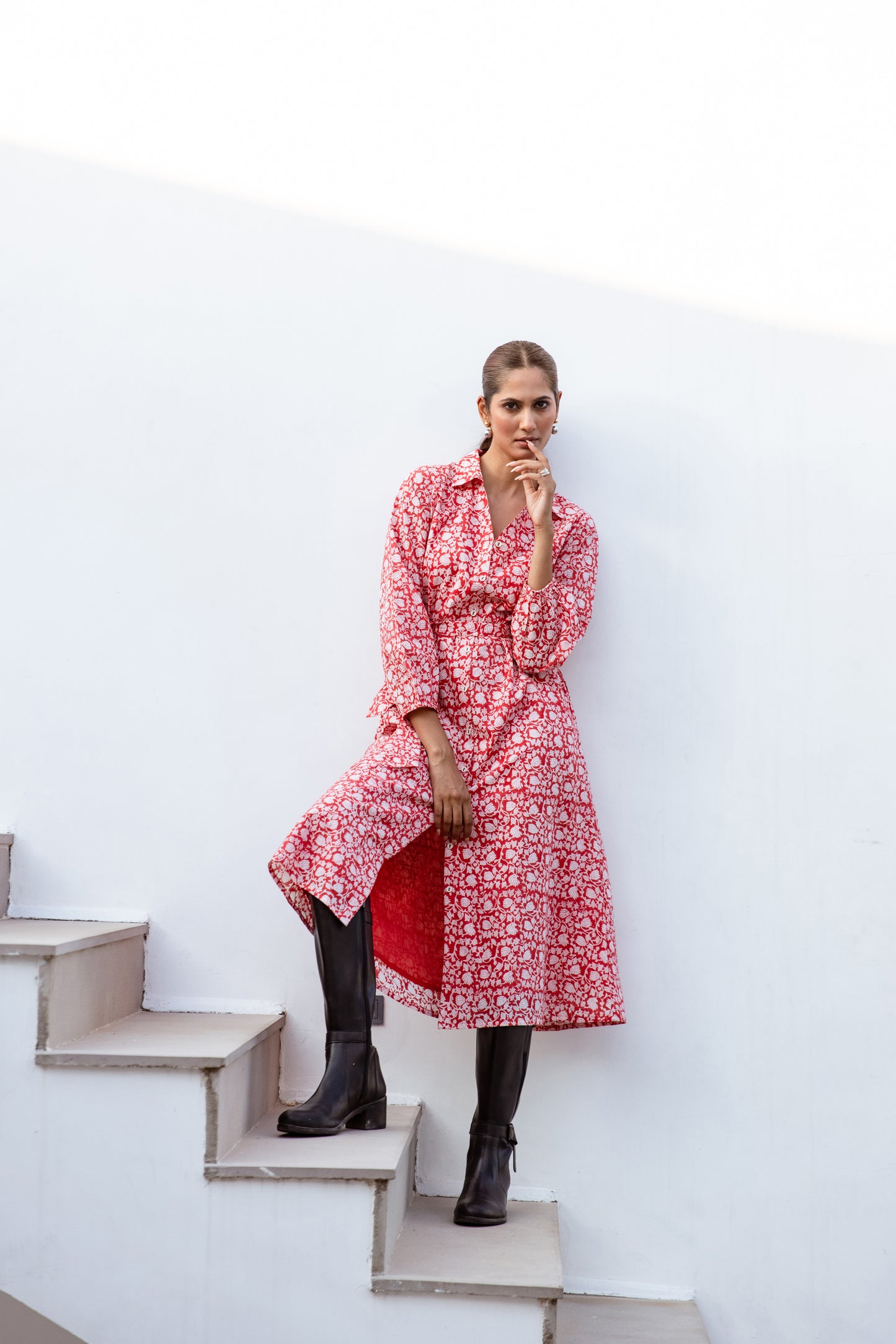 THE CLARA SHIRT DRESS IN RED BLOSSOM