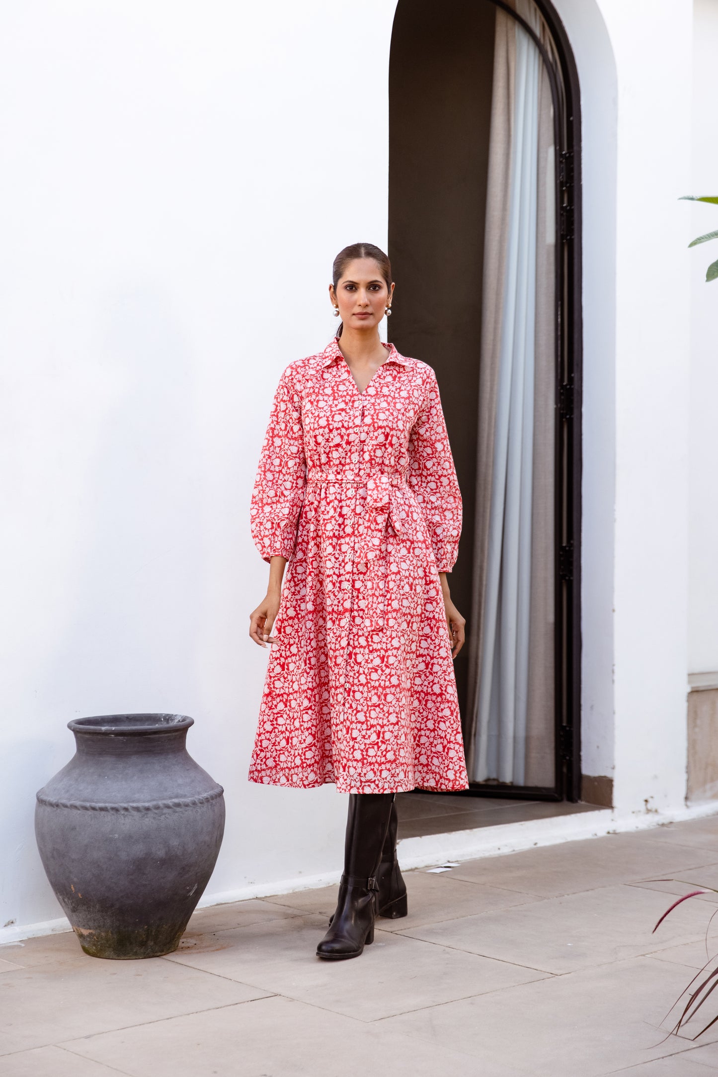 THE CLARA SHIRT DRESS IN RED BLOSSOM