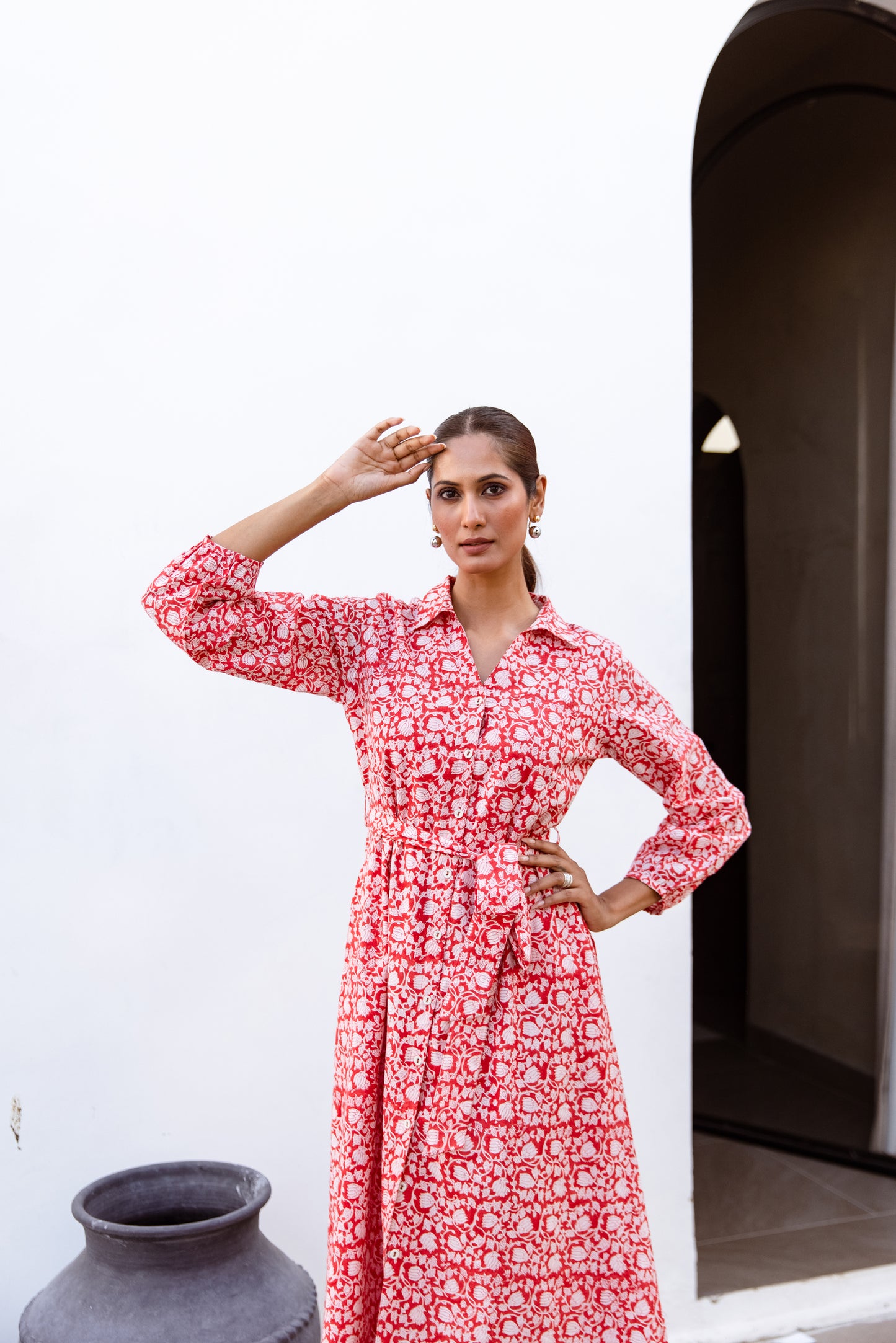 THE CLARA SHIRT DRESS IN RED BLOSSOM