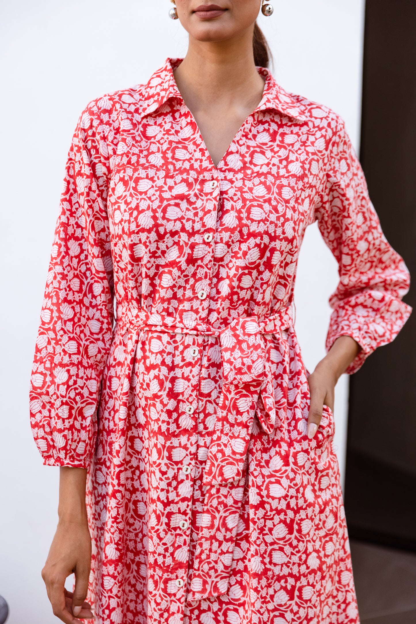 THE CLARA SHIRT DRESS IN RED BLOSSOM