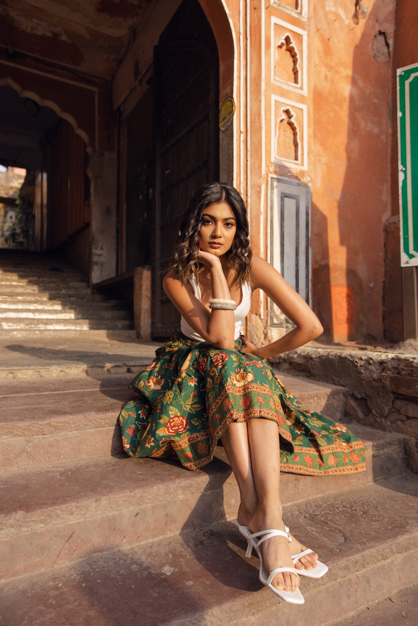 Lara Cotton Maxi Skirt In Forest Bloom