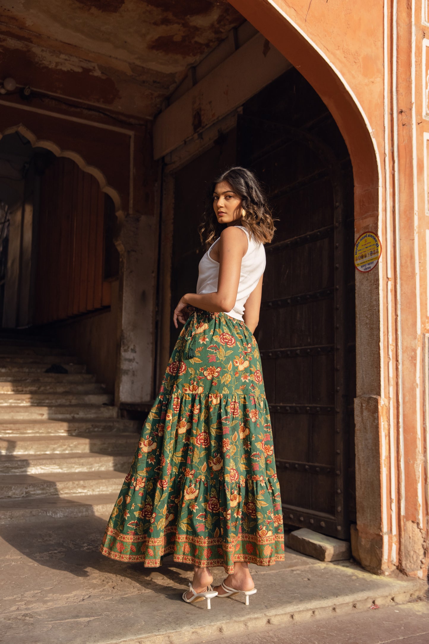 Lara Cotton Maxi Skirt In Forest Bloom