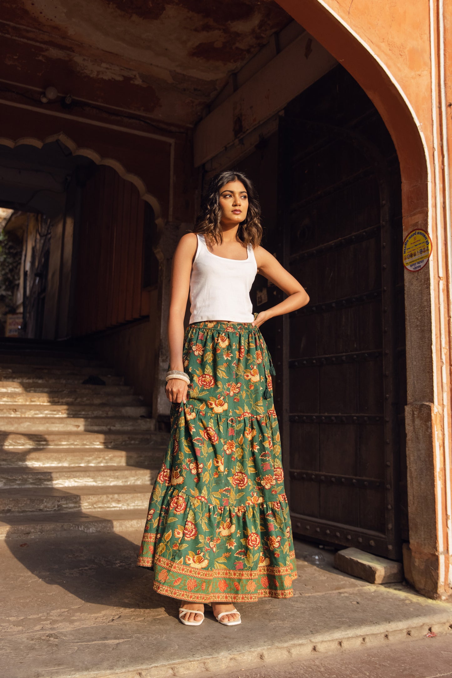 Lara Cotton Maxi Skirt In Forest Bloom
