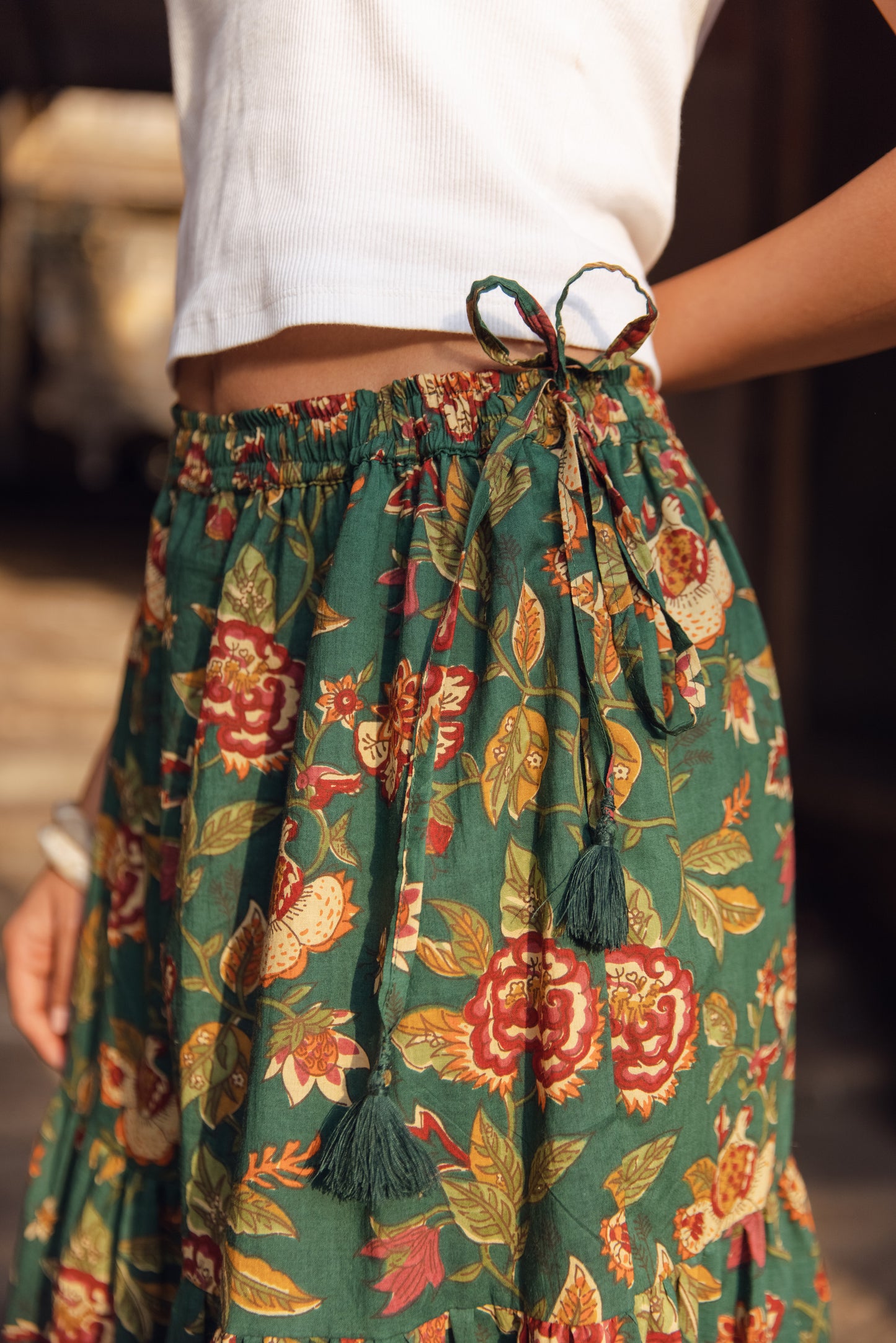 Lara Cotton Maxi Skirt In Forest Bloom