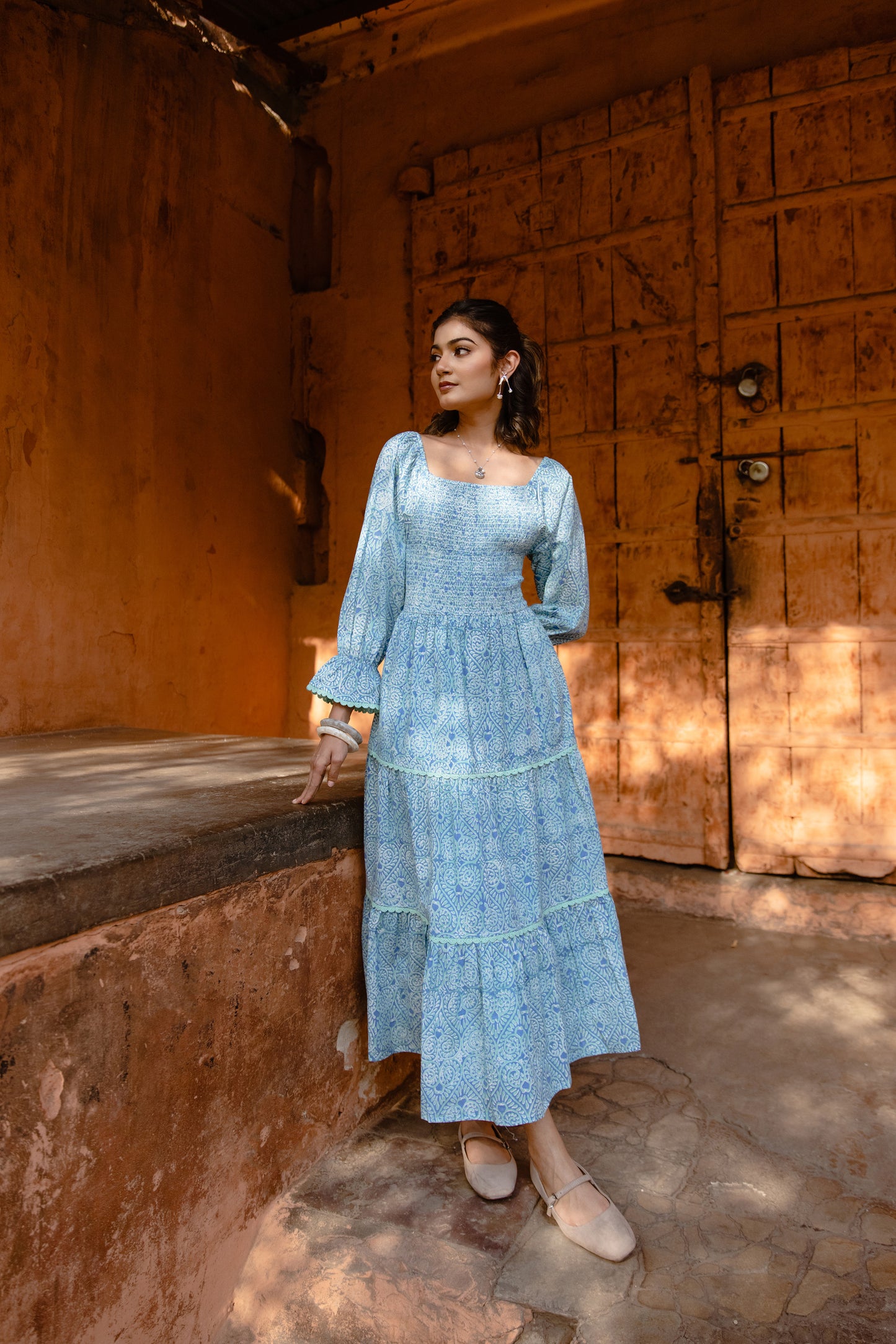 ELLIE SMOCKED DRESS IN SKY BLUE