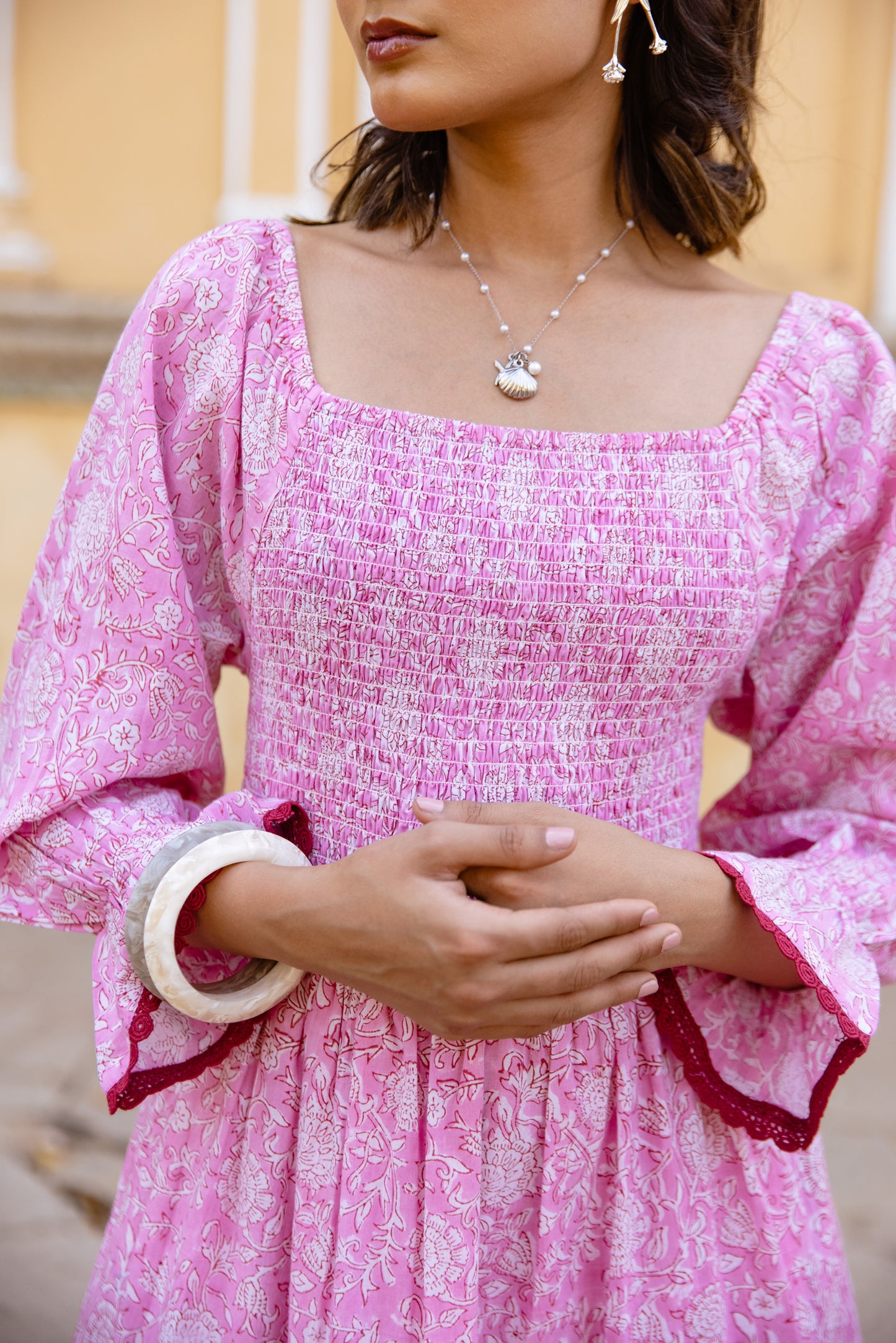 ELLIE SMOCKED DRESS IN ROSE PINK