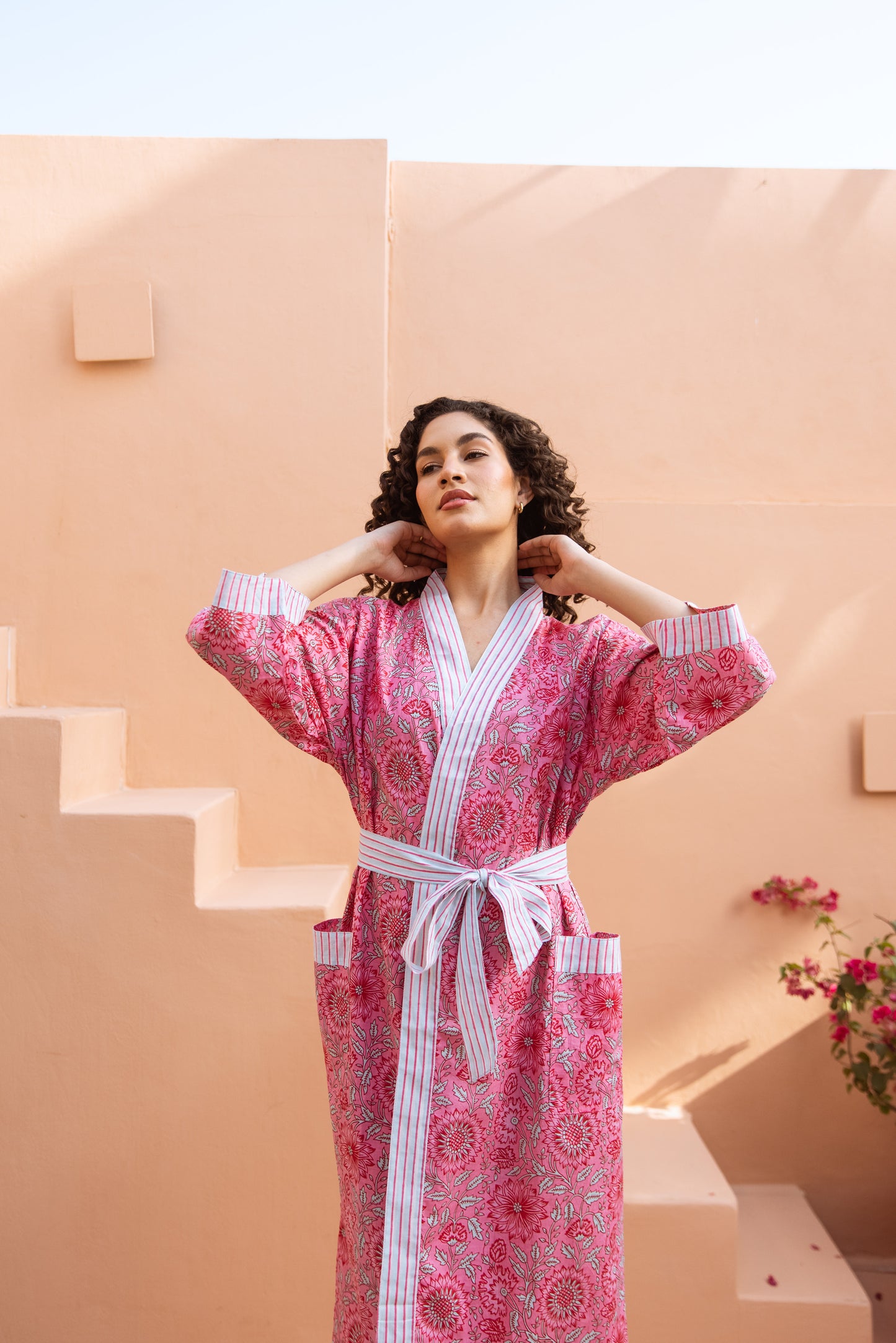 BUBBLEGUM PINK FLORAL COTTON ROBE