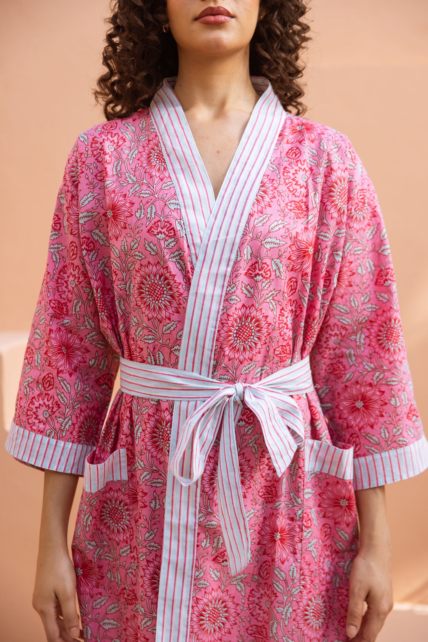 BUBBLEGUM PINK FLORAL COTTON ROBE