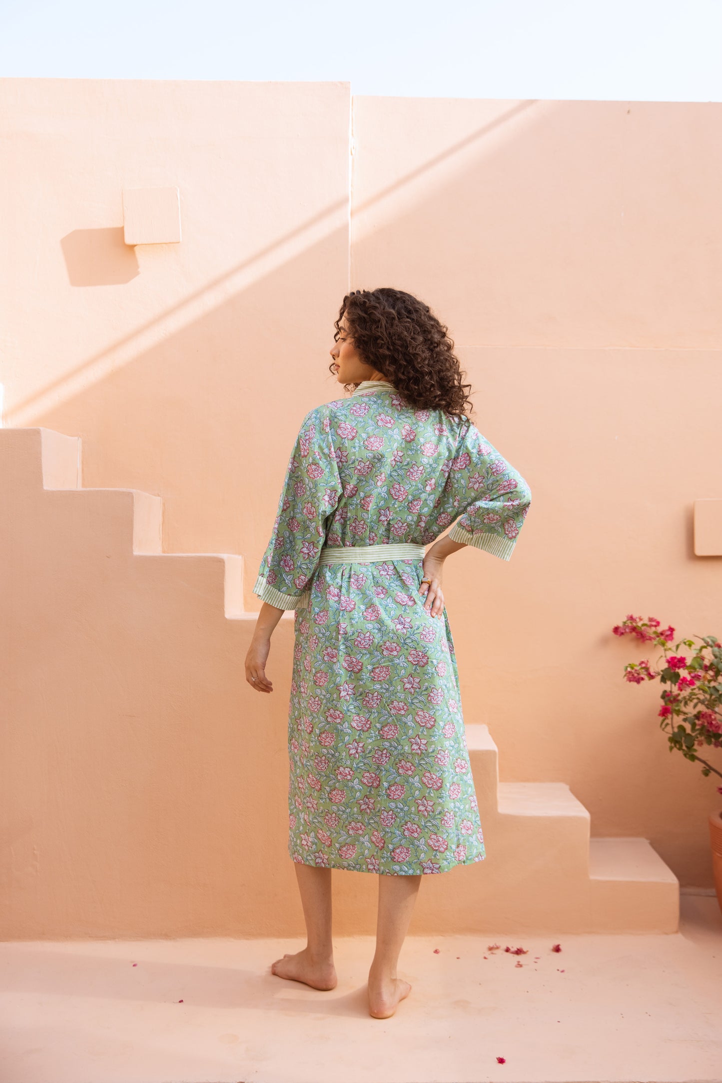 PISTACHIO GREEN FLORAL COTTON ROBE