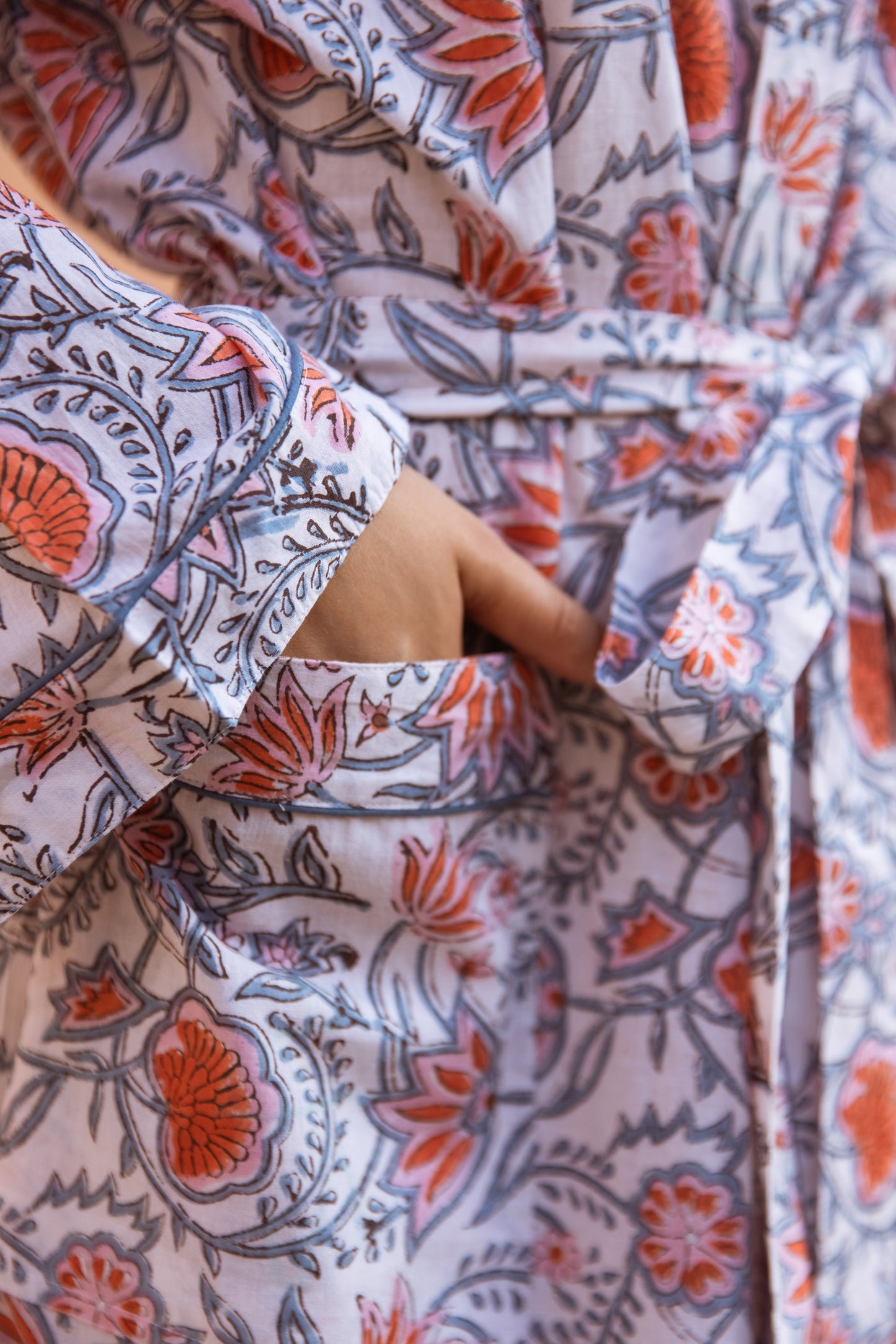 CORAL LOTUS VINE COTTON ROBE