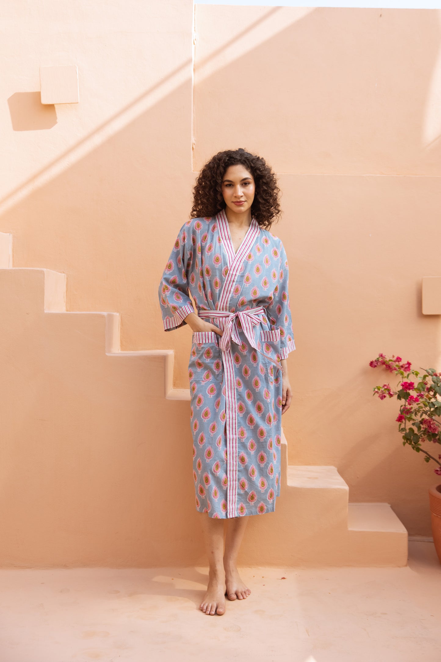 PERIWINKLE BLUE & PINK COTTON ROBE