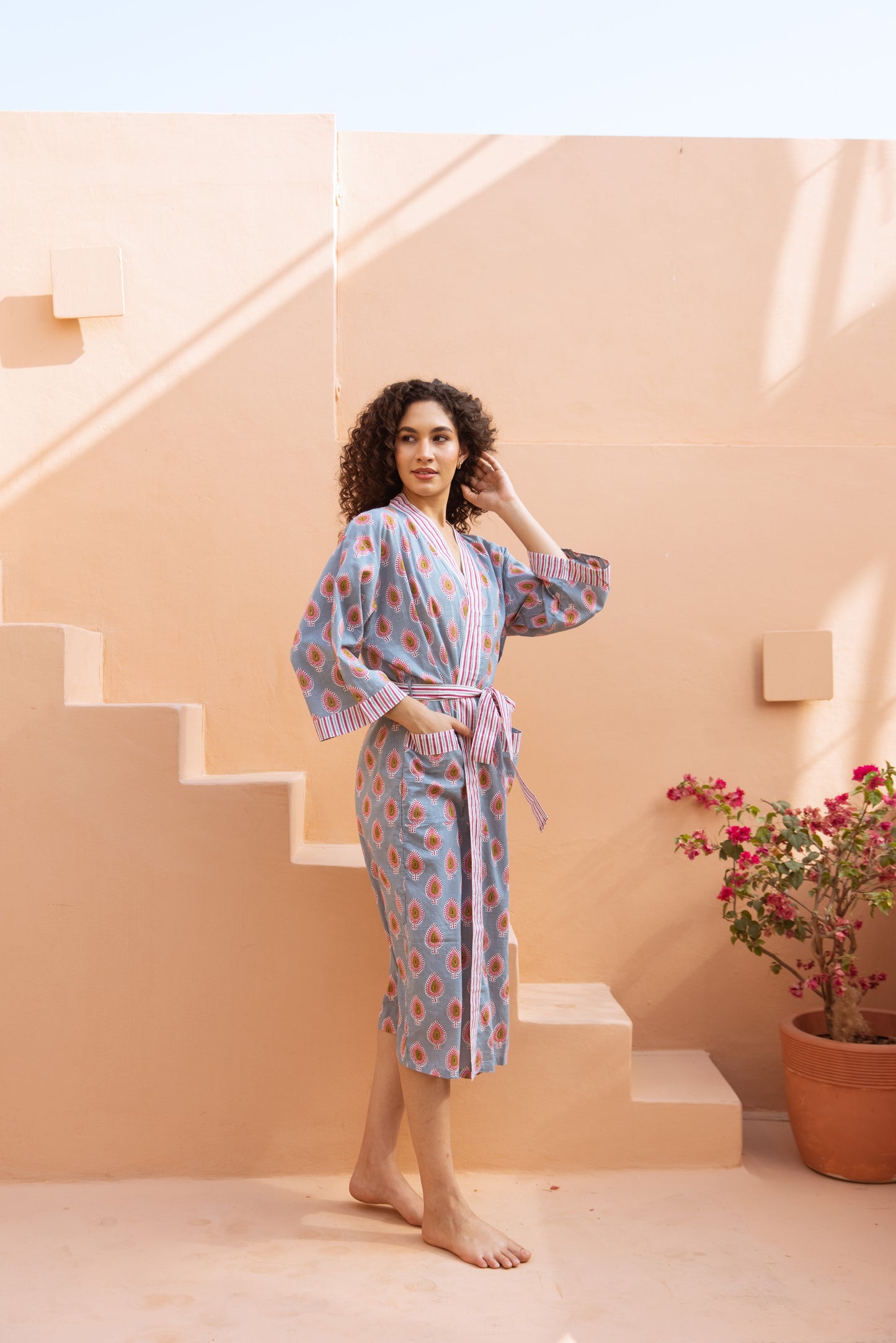 PERIWINKLE BLUE & PINK COTTON ROBE
