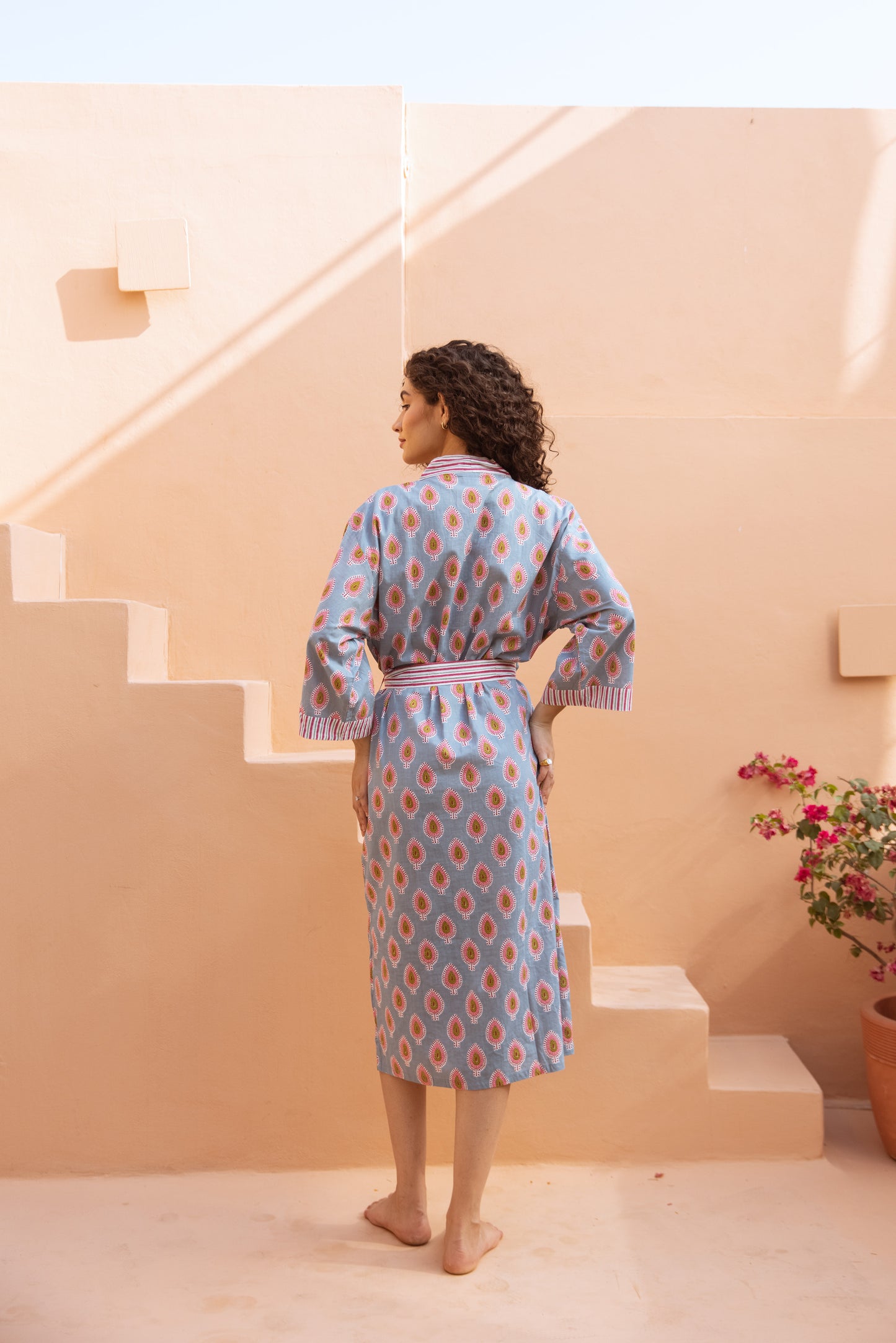 PERIWINKLE BLUE & PINK COTTON ROBE