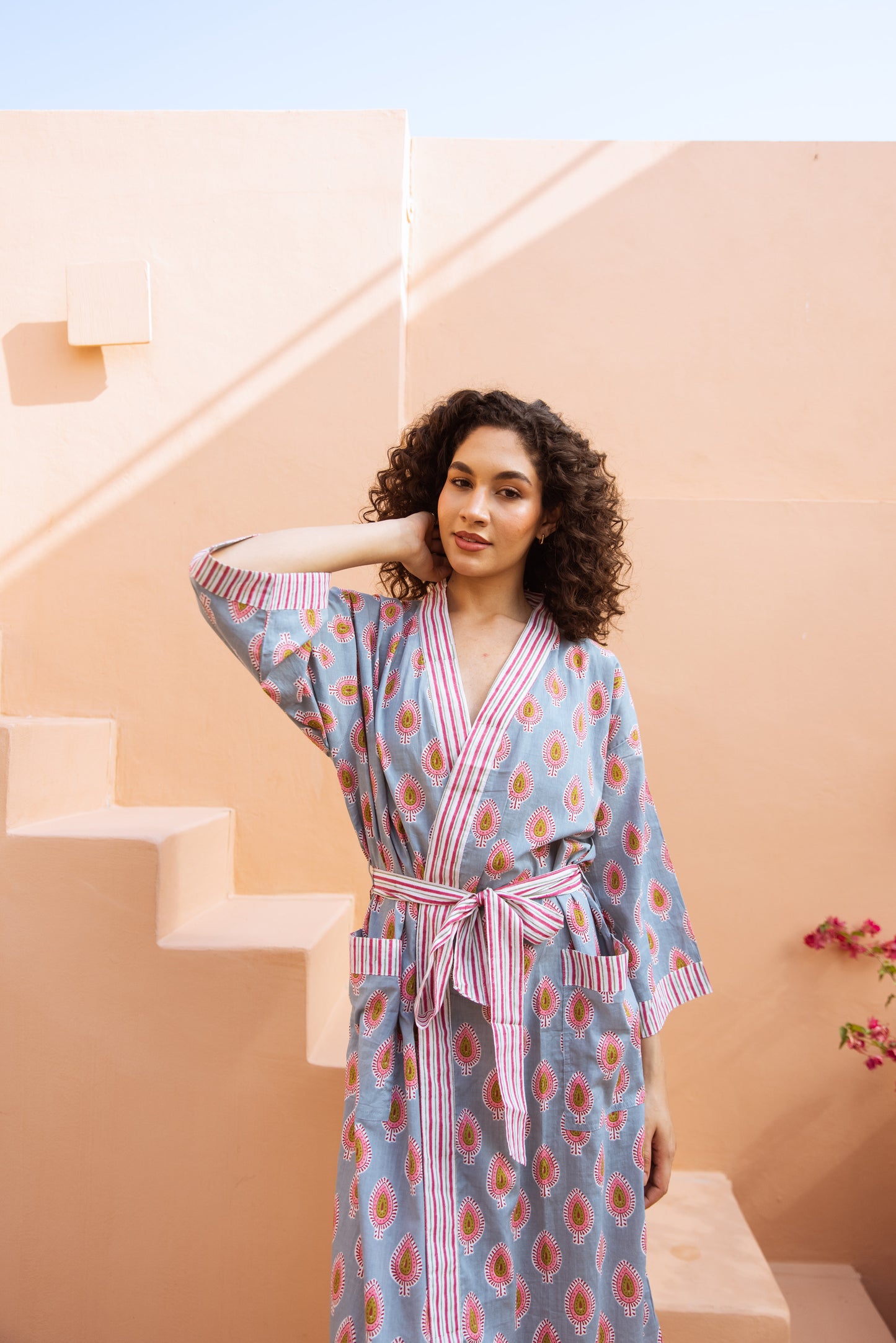 PERIWINKLE BLUE & PINK COTTON ROBE