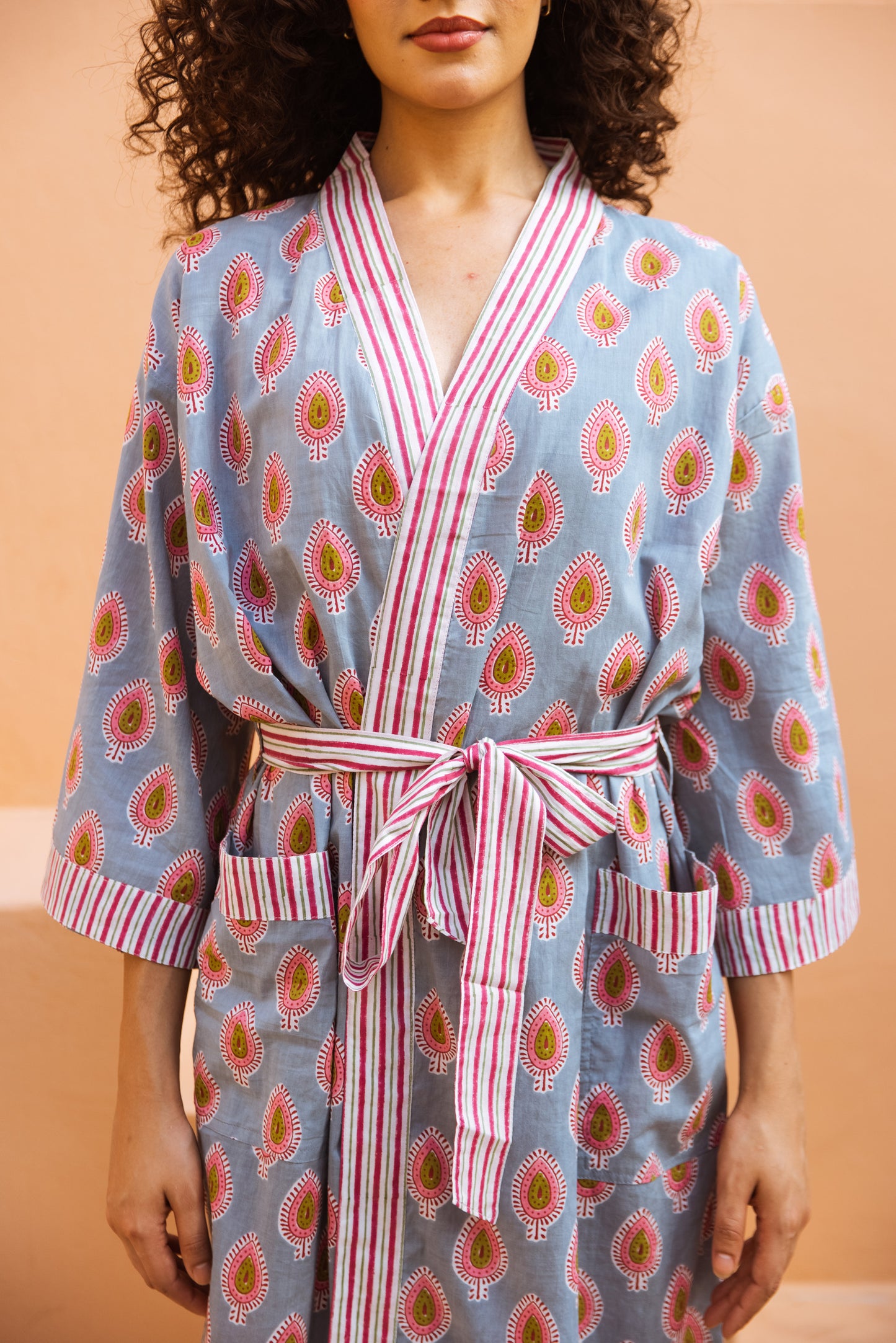 PERIWINKLE BLUE & PINK COTTON ROBE