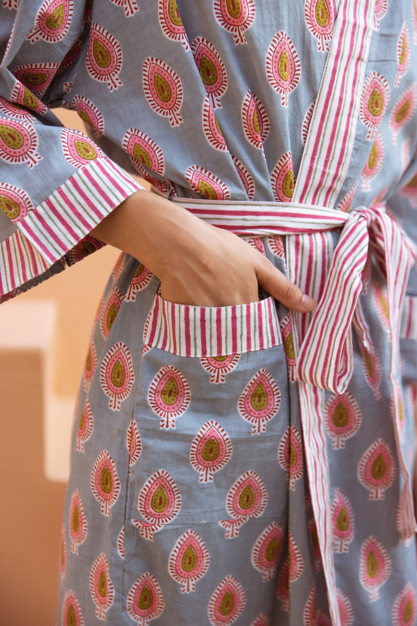 PERIWINKLE BLUE & PINK COTTON ROBE