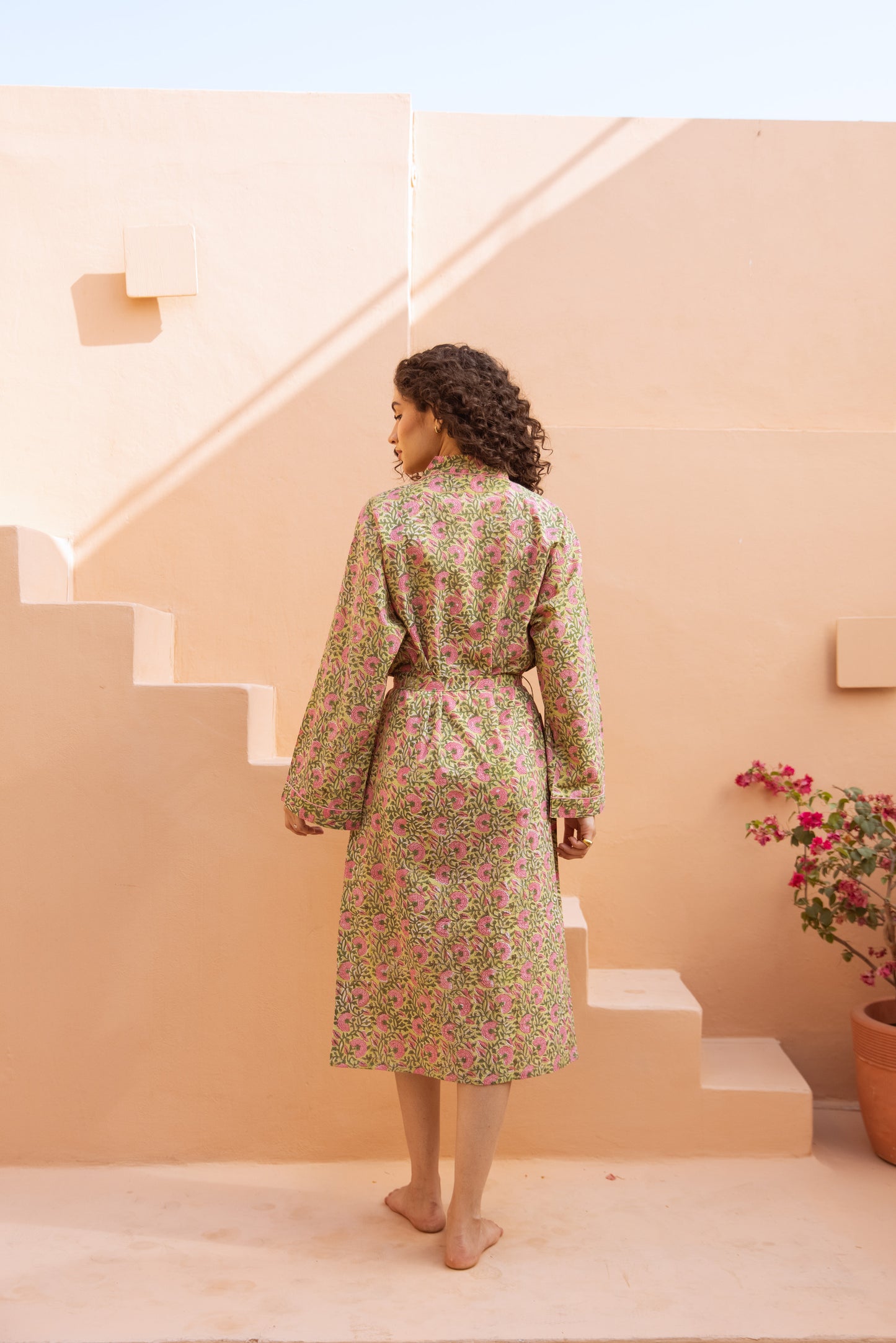 GREEN & PINK FLORAL COTTON ROBE