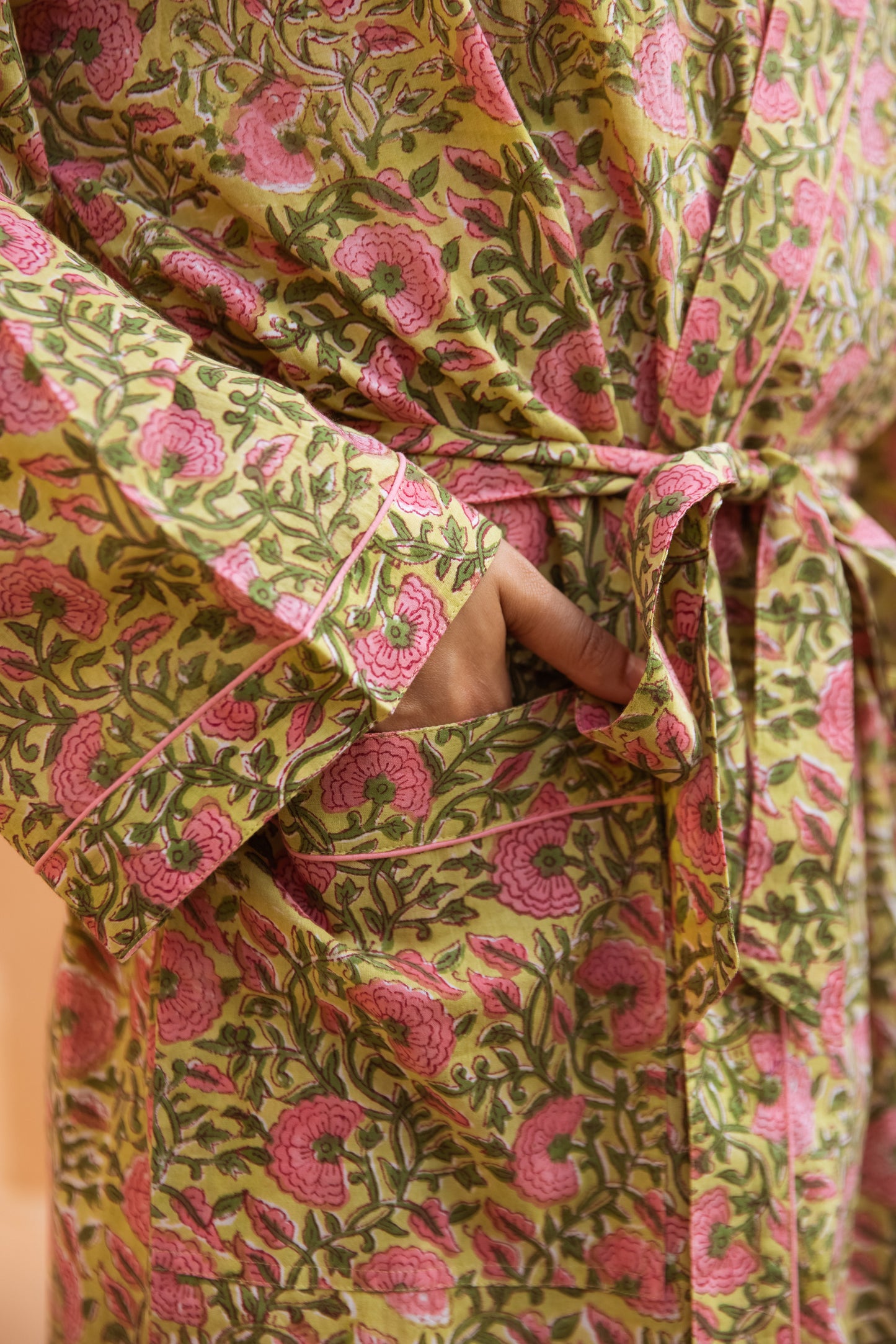 GREEN & PINK FLORAL COTTON ROBE