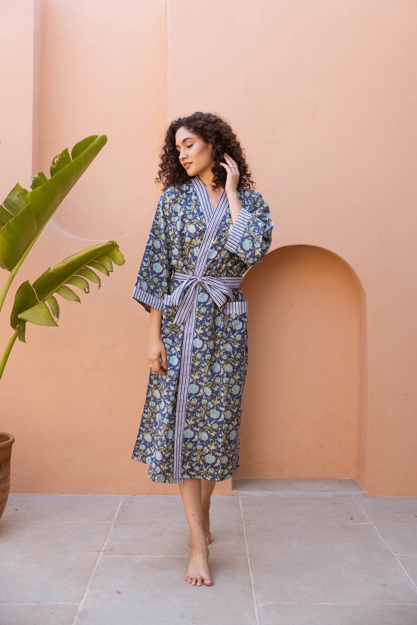 MIDNIGHT BLUE FLORAL COTTON ROBE