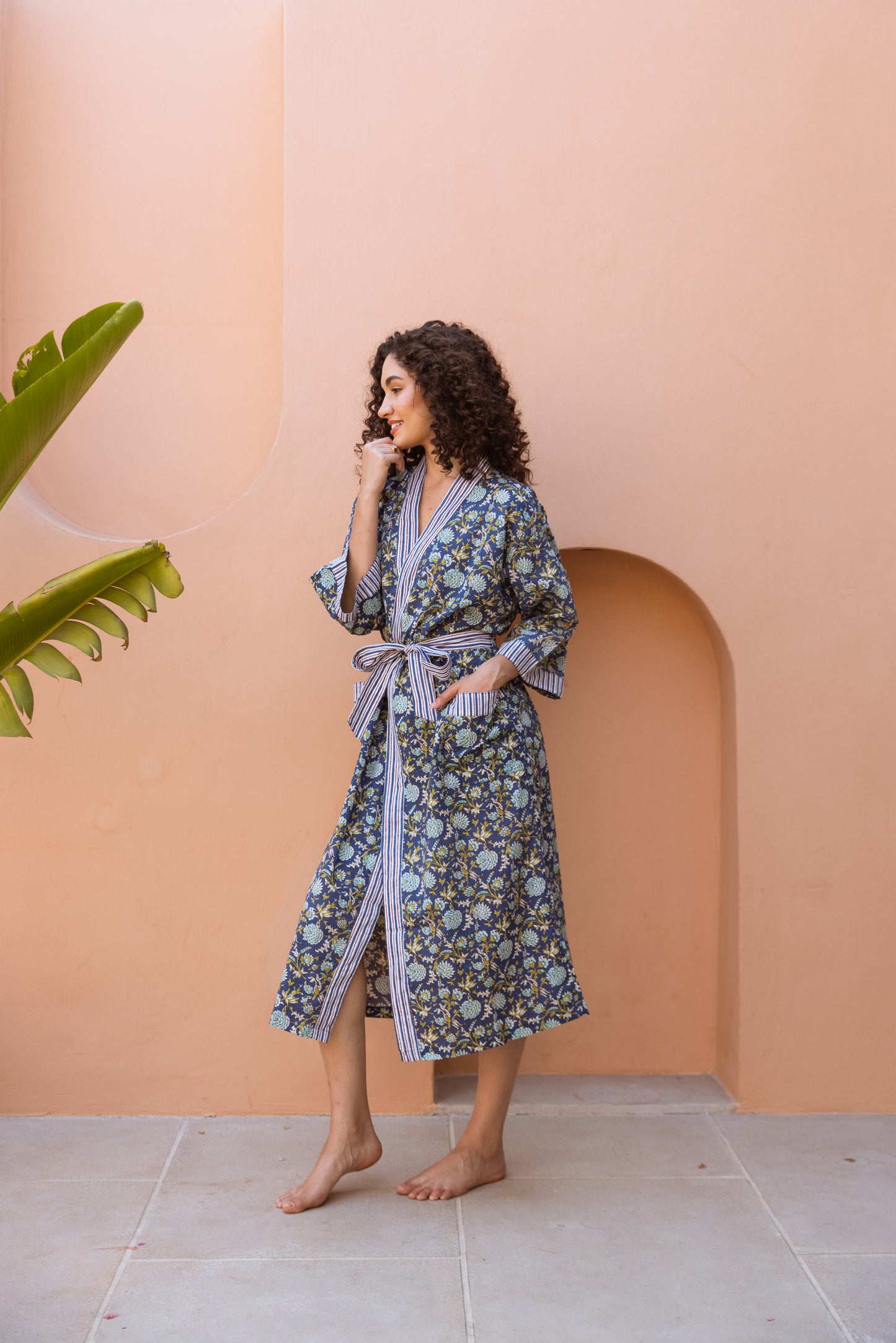 MIDNIGHT BLUE FLORAL COTTON ROBE