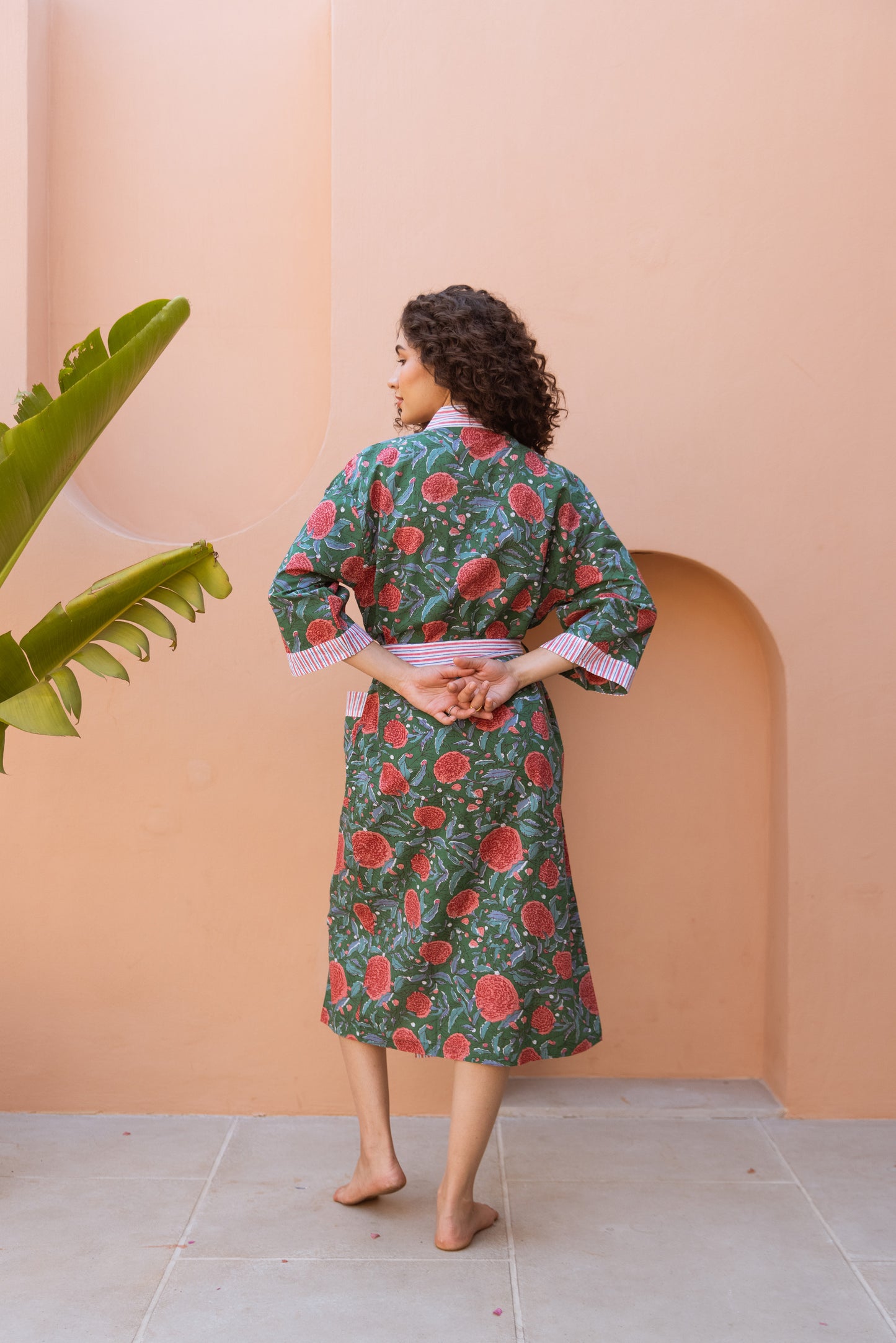 FOREST GREEN FLORAL COTTON ROBE
