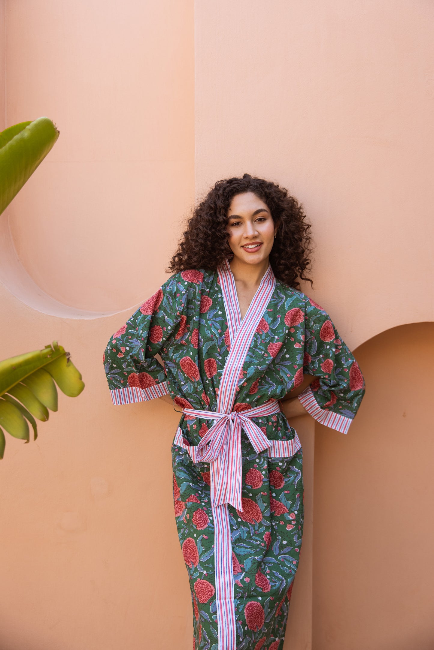 FOREST GREEN FLORAL COTTON ROBE