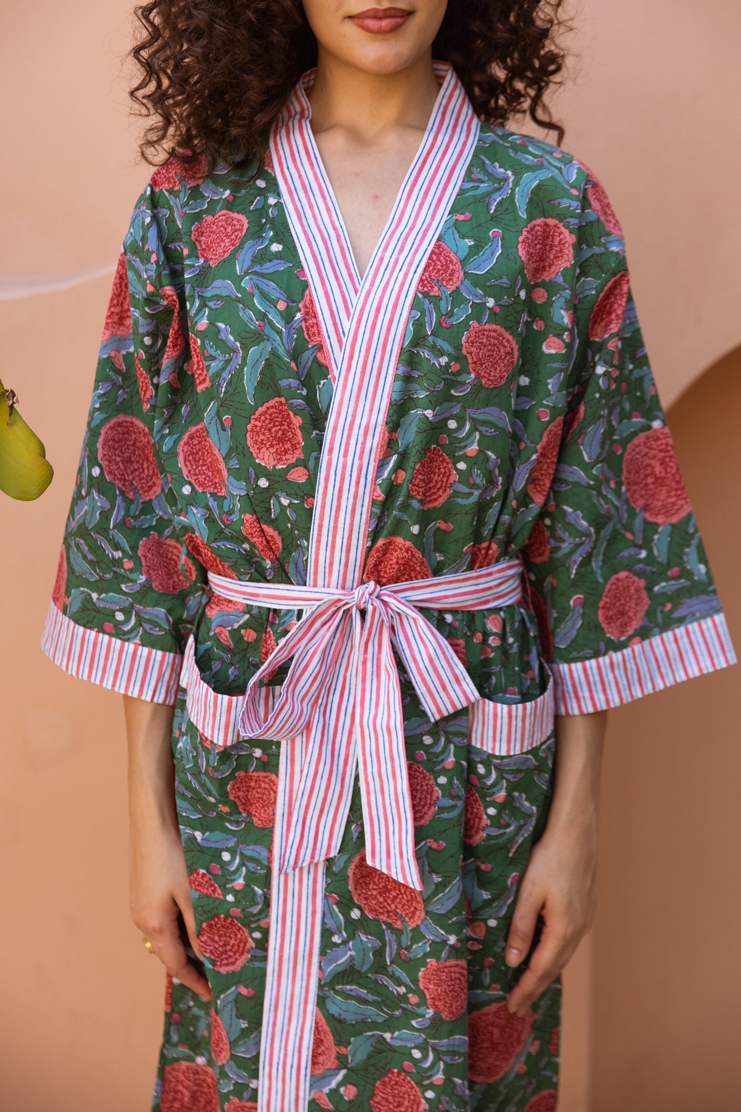 FOREST GREEN FLORAL COTTON ROBE