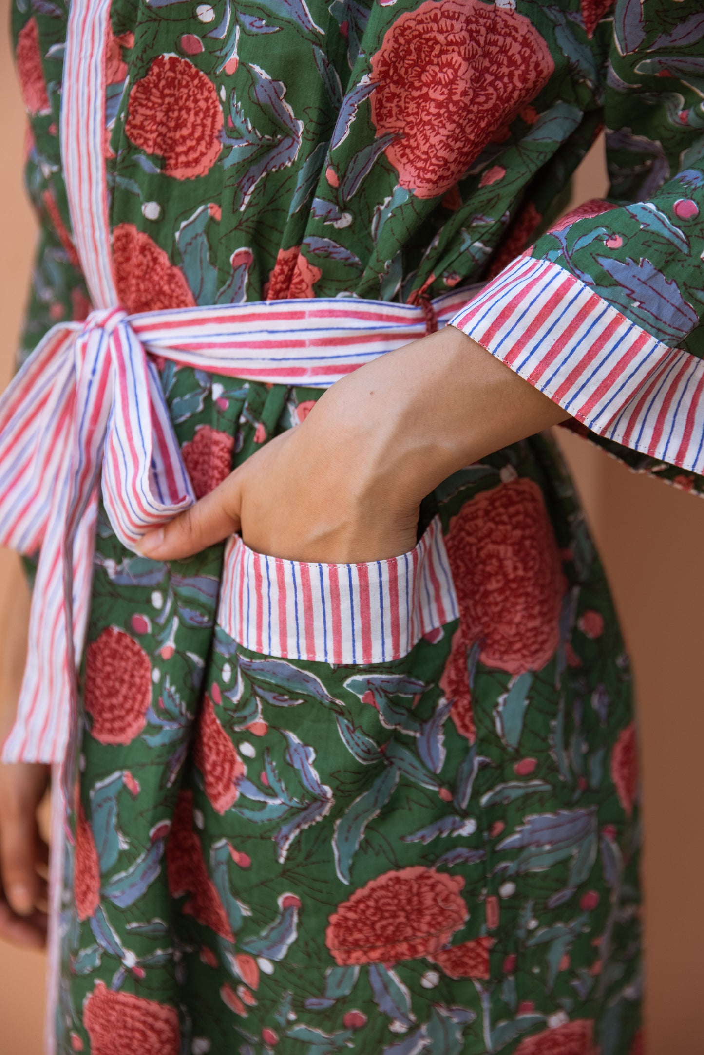 FOREST GREEN FLORAL COTTON ROBE