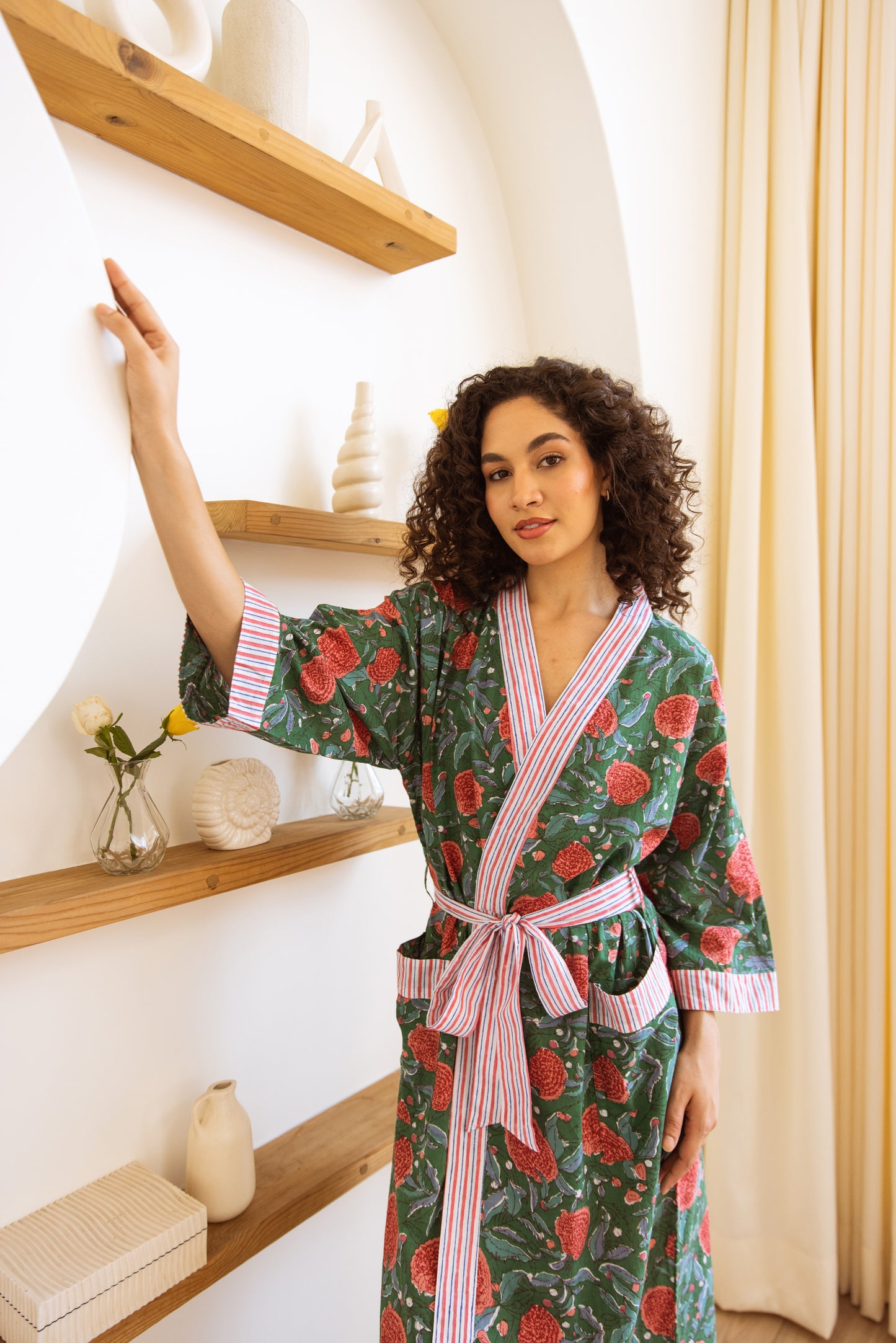 FOREST GREEN FLORAL COTTON ROBE