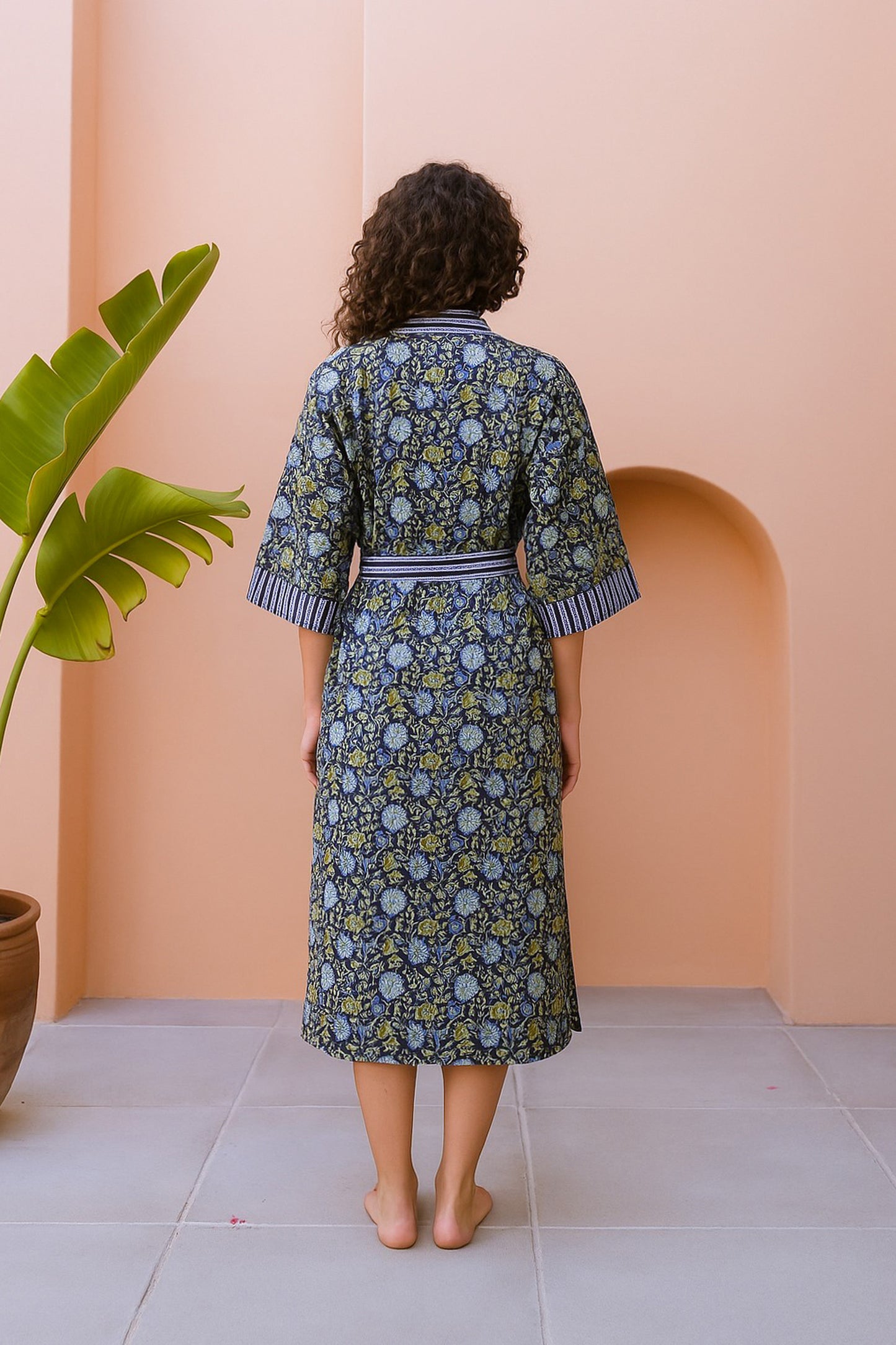 MIDNIGHT BLUE FLORAL COTTON ROBE