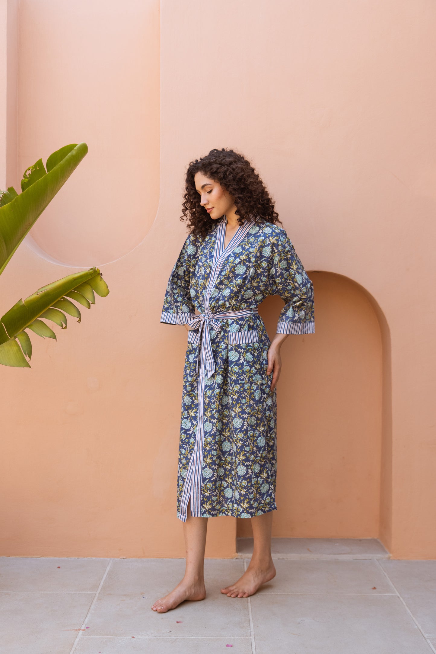 MIDNIGHT BLUE FLORAL COTTON ROBE