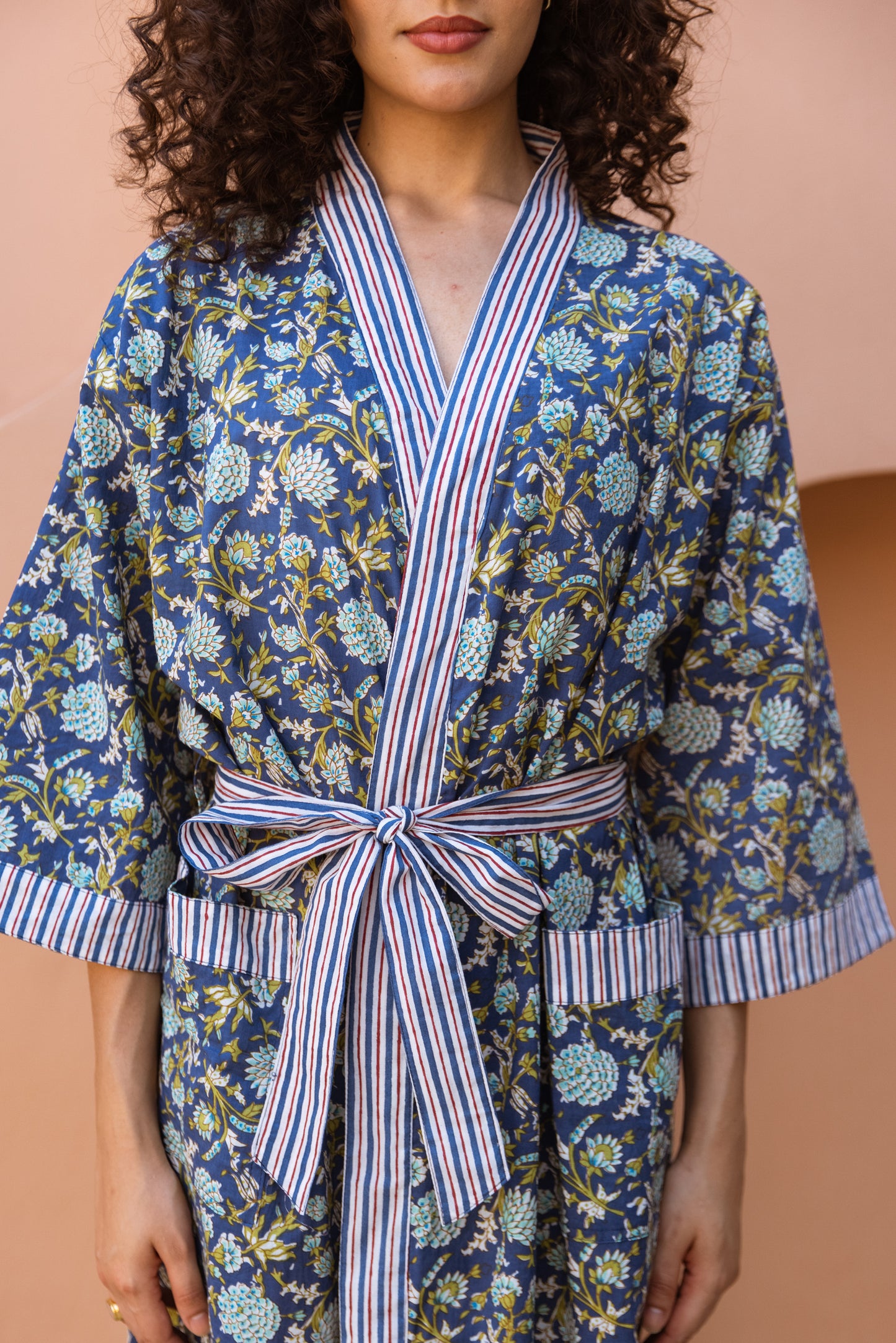 MIDNIGHT BLUE FLORAL COTTON ROBE