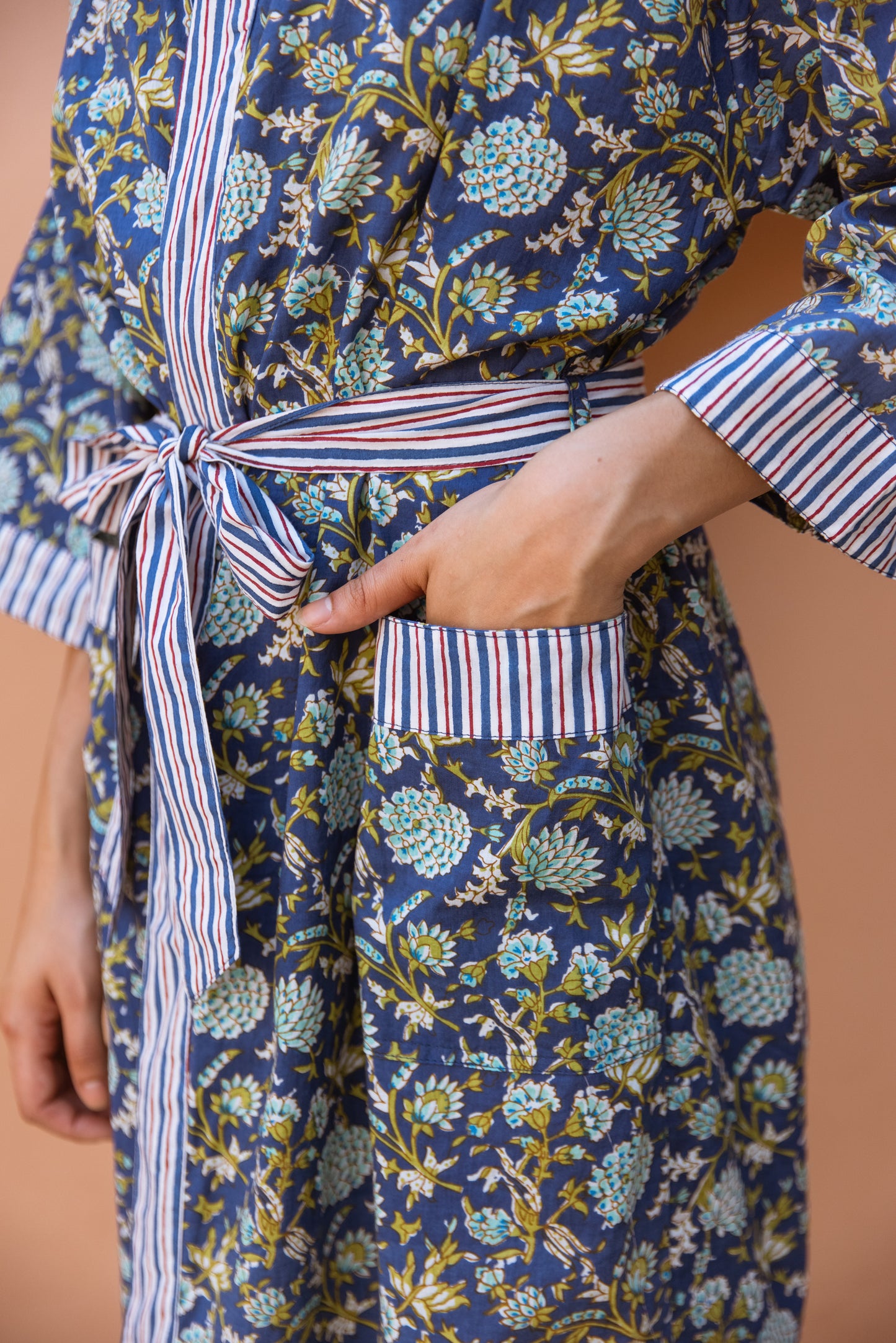 MIDNIGHT BLUE FLORAL COTTON ROBE