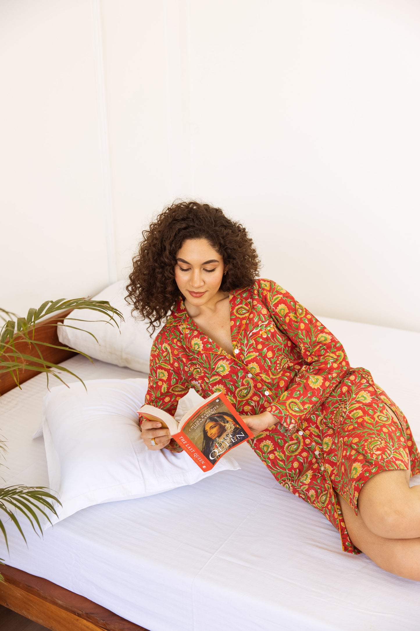 RED PAISLEY BLOCK PRINT COTTON NIGHTSHIRT