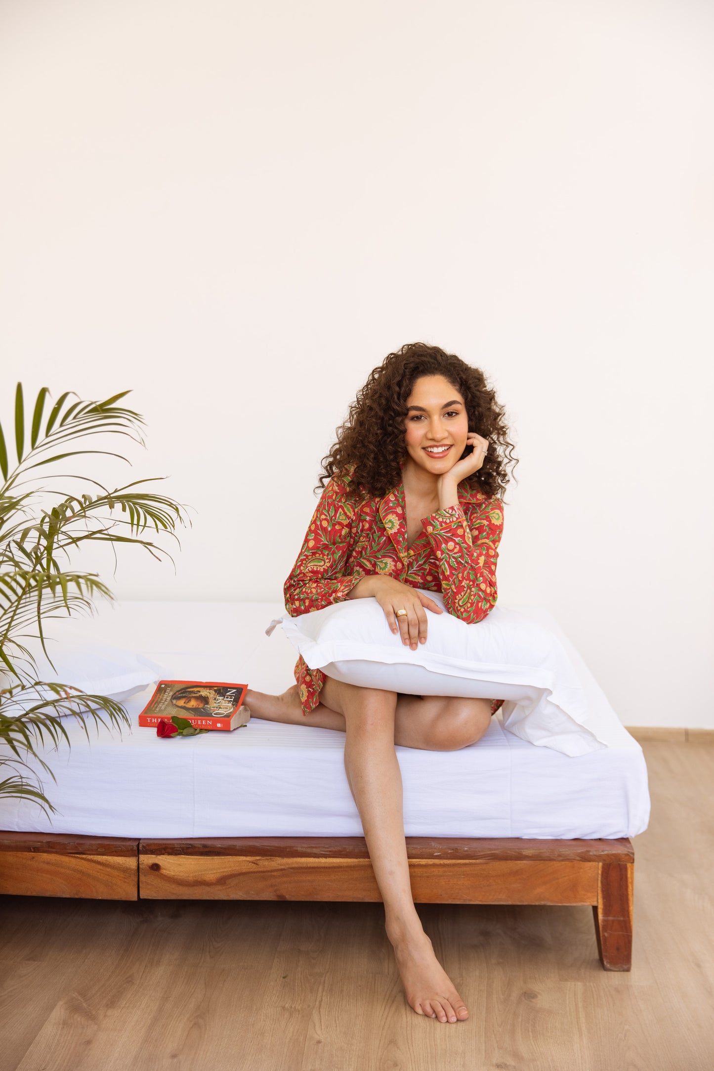 RED PAISLEY BLOCK PRINT COTTON NIGHTSHIRT