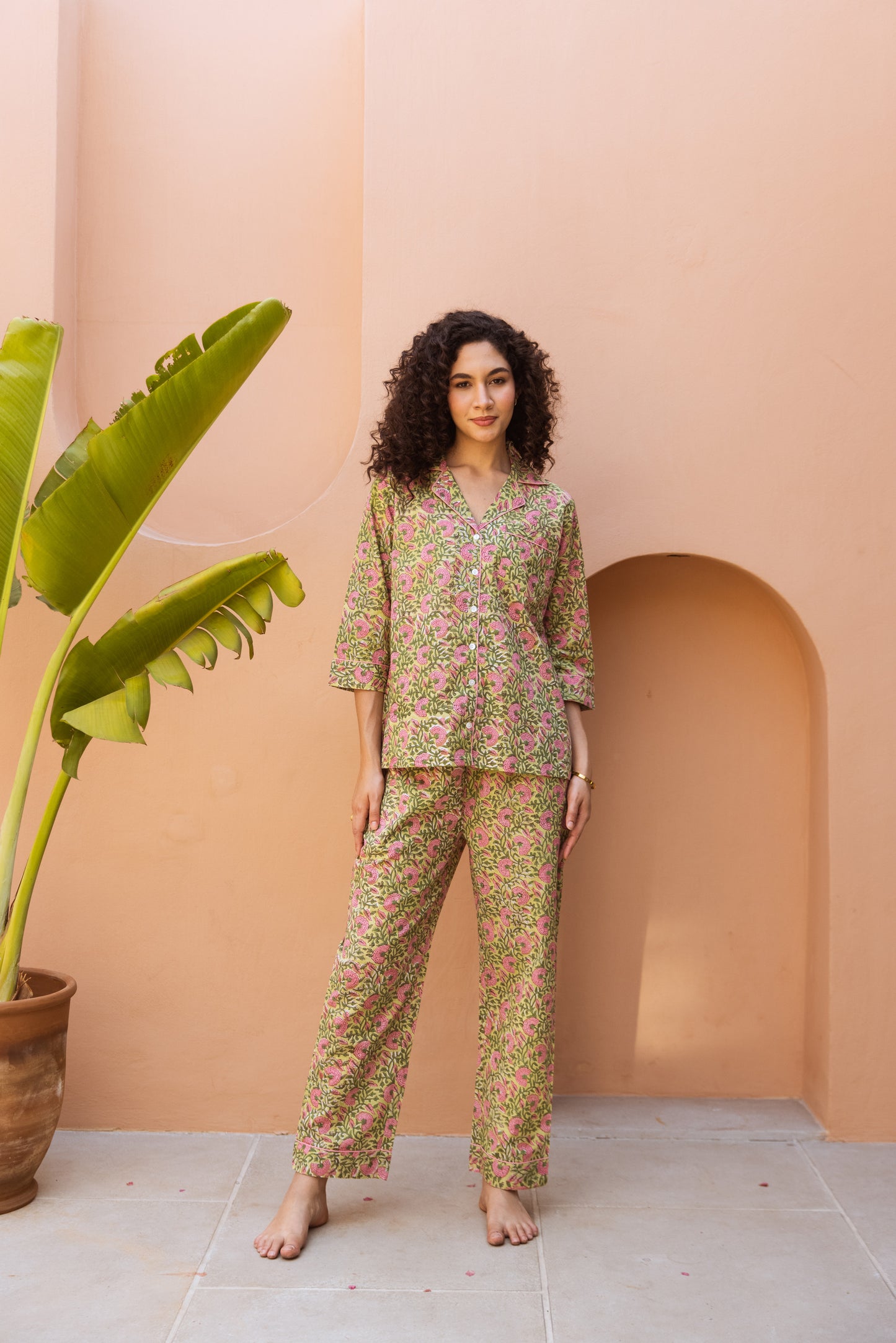 GREEN & PINK FLORAL LONG PJ SET